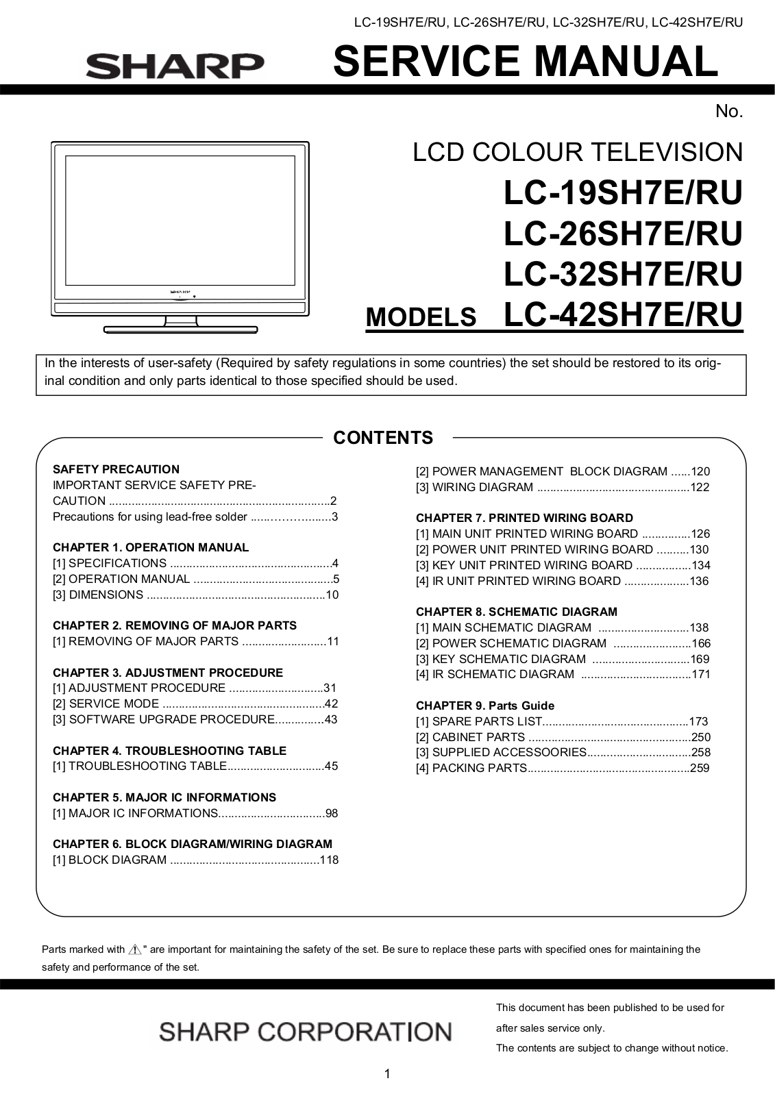 Sharp LC-19SH7, LC-26SH7E, LC-32SH7E, LC-42SH7E Schematic