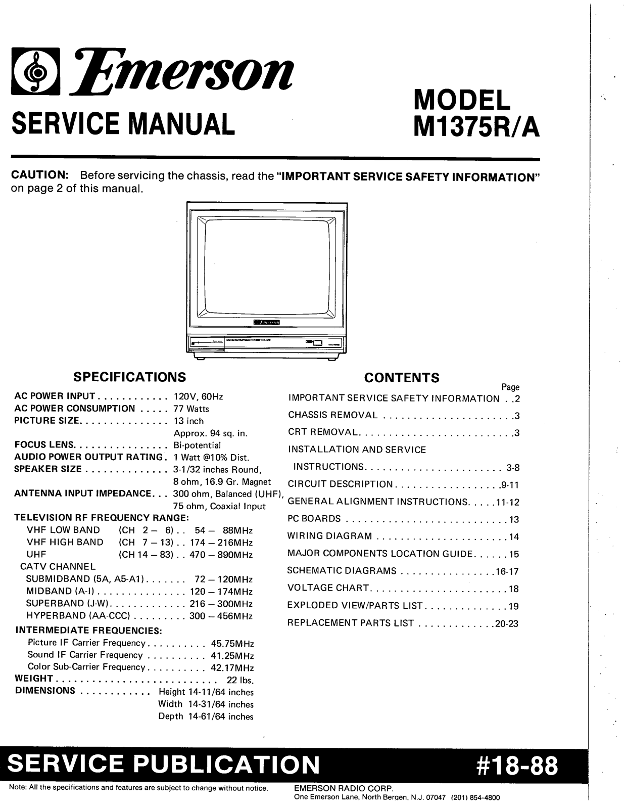 Emerson M1375R/A Schematic