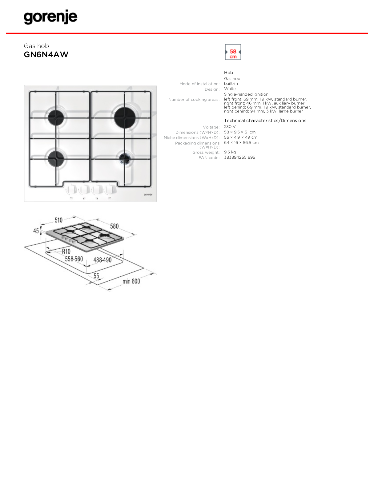 Gorenje GN6N4AW DATASHEET