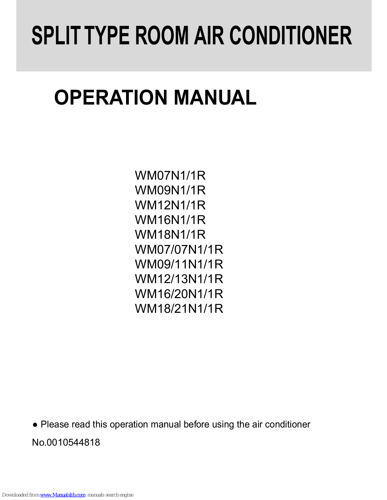 Haier HSU-16HB03, WM07N1/1R, WM09N1/1R, WM12N1/1R, WM16N1/1R Operation Manual