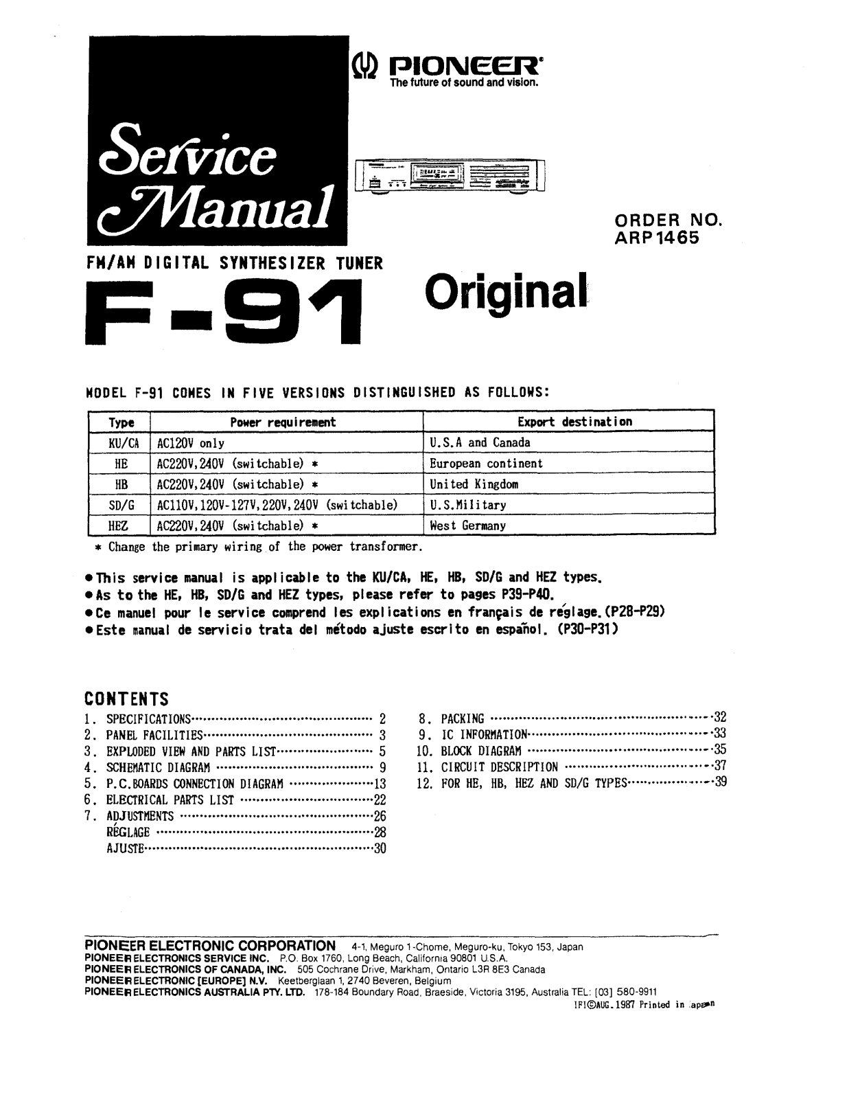 Pioneer F-91 Service Manual