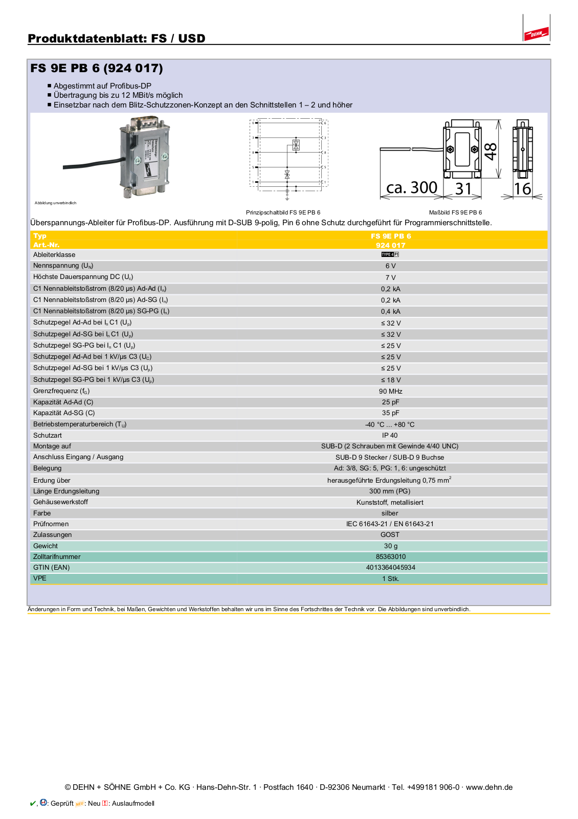 DEHN FS 9E PB 6 Datasheet - ManualMachine.com