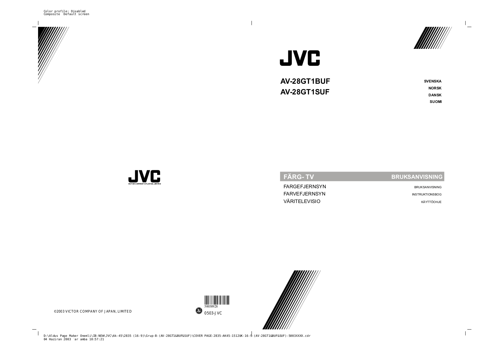 JVC AV-28GH1SUF, AV-28GH1BUF Instruction Manual