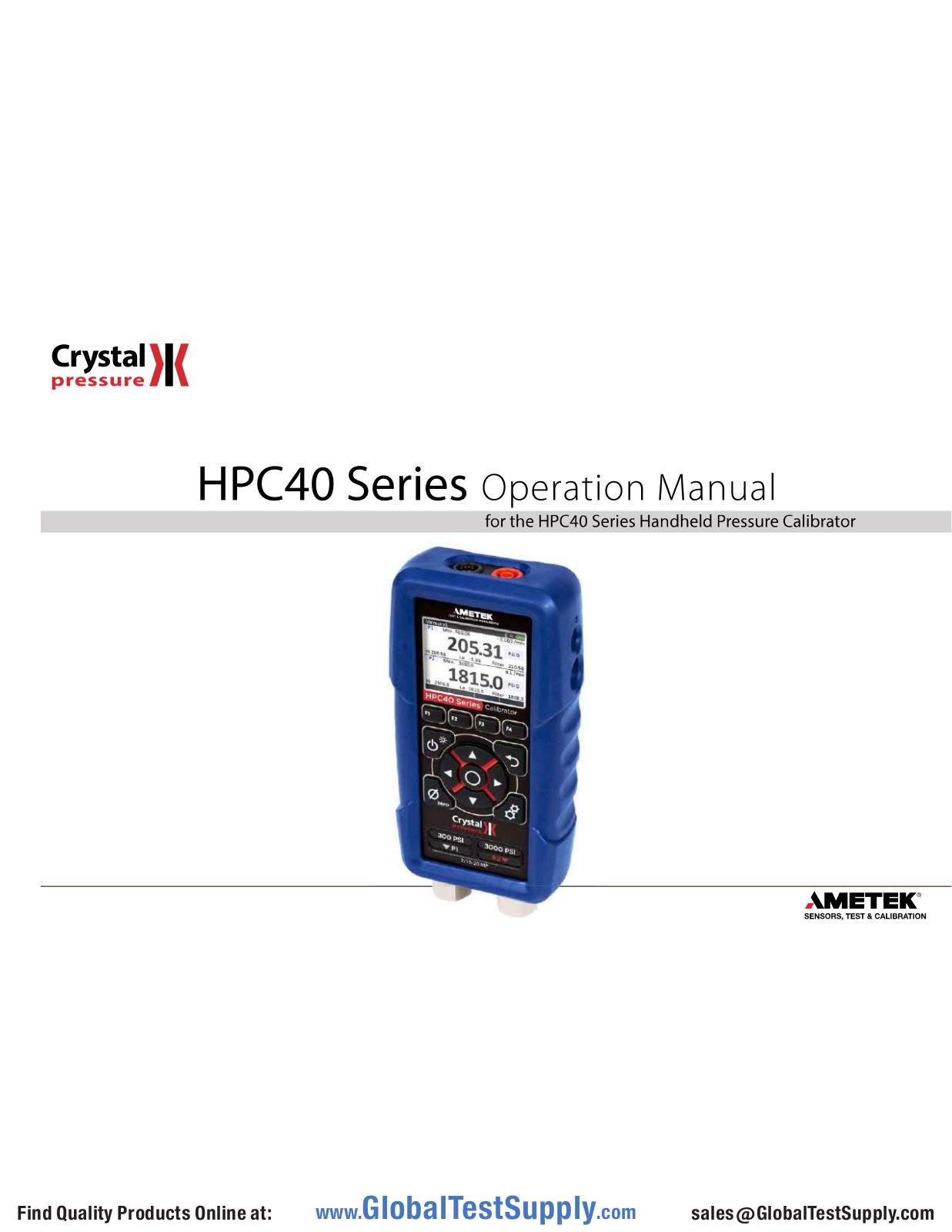 Crystal Pressure HPC42-30PSI-1KPSI-CXX, HPC41-15KPSI-FOV, HPC41-300PSI-BHX, HPC41-10KPSI-DWX, HPC41-10KPSI-FWV User manual