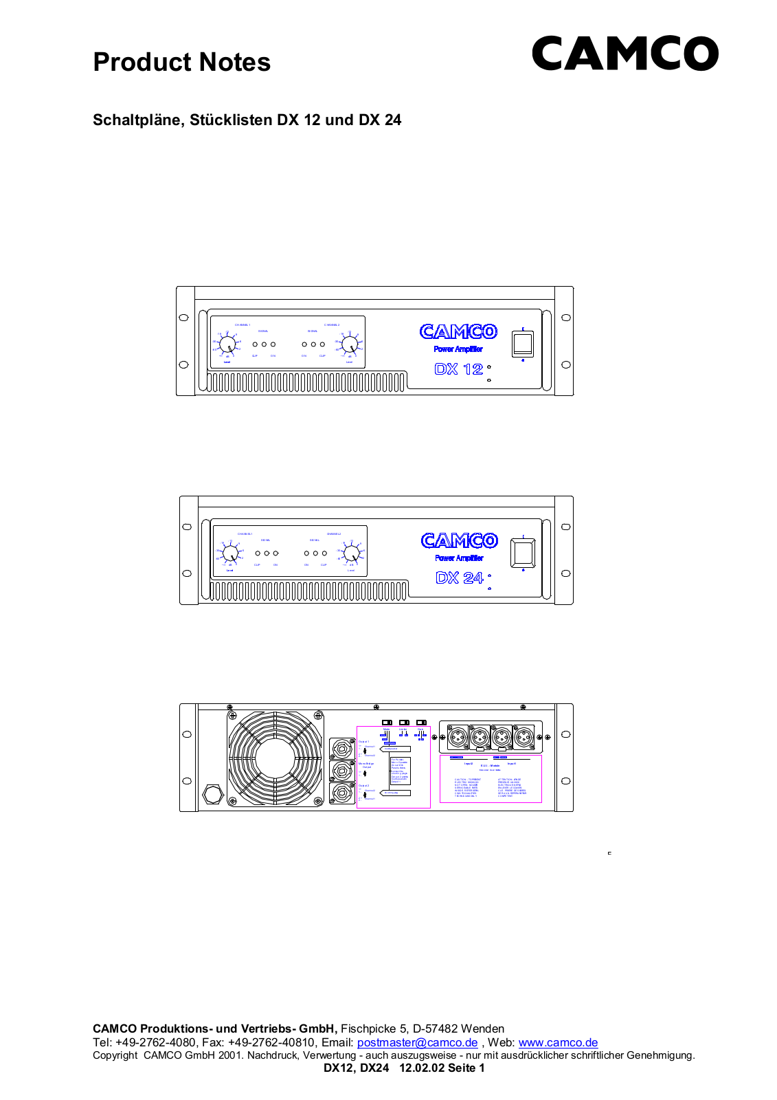 Camco DX 24, DX 12 Cirquit Diagram