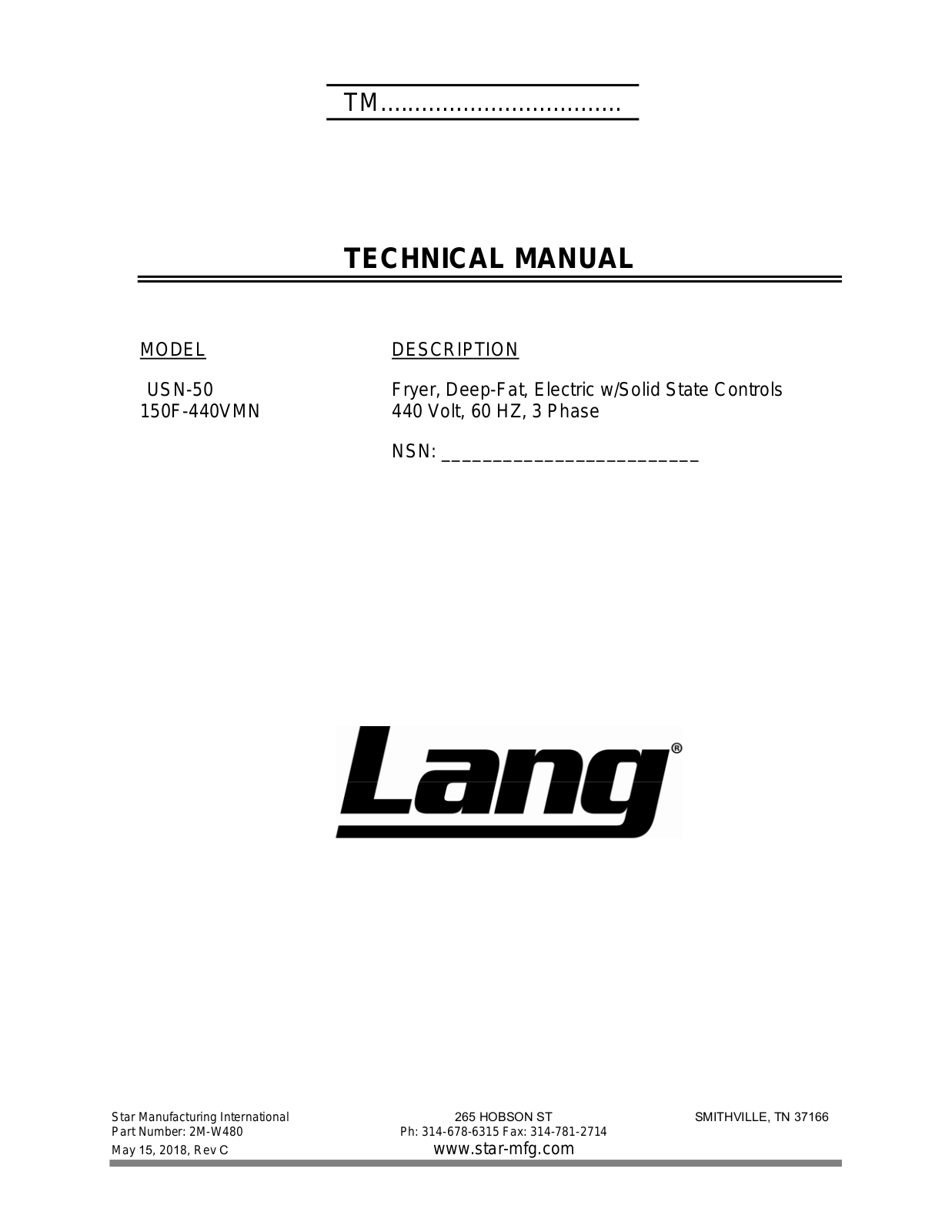 Lang 150F-440VMN User Manual