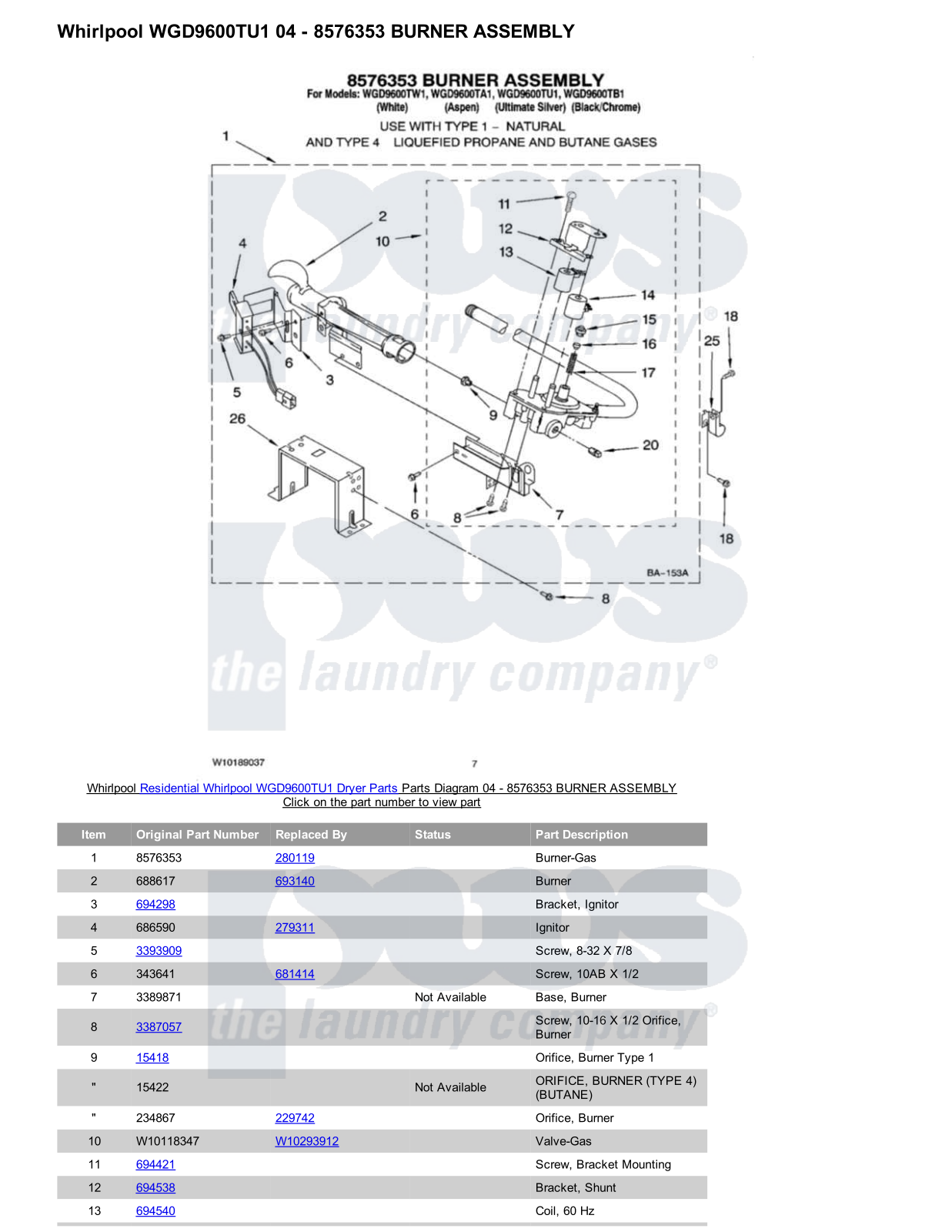 Whirlpool WGD9600TU1 Parts Diagram