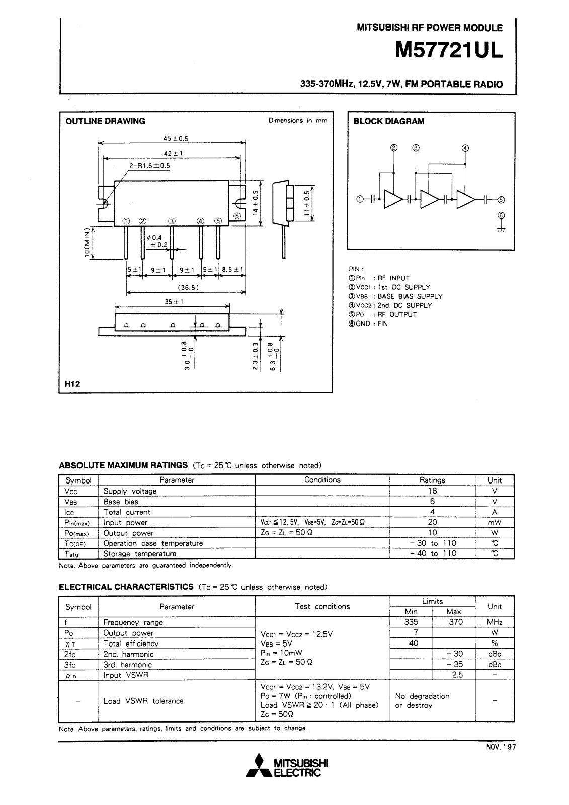 Mitsubishi M57721UL Datasheet