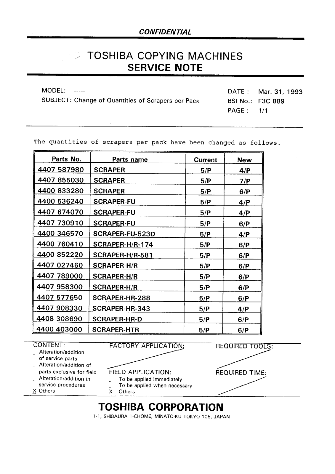 Toshiba f3c889 Service Note