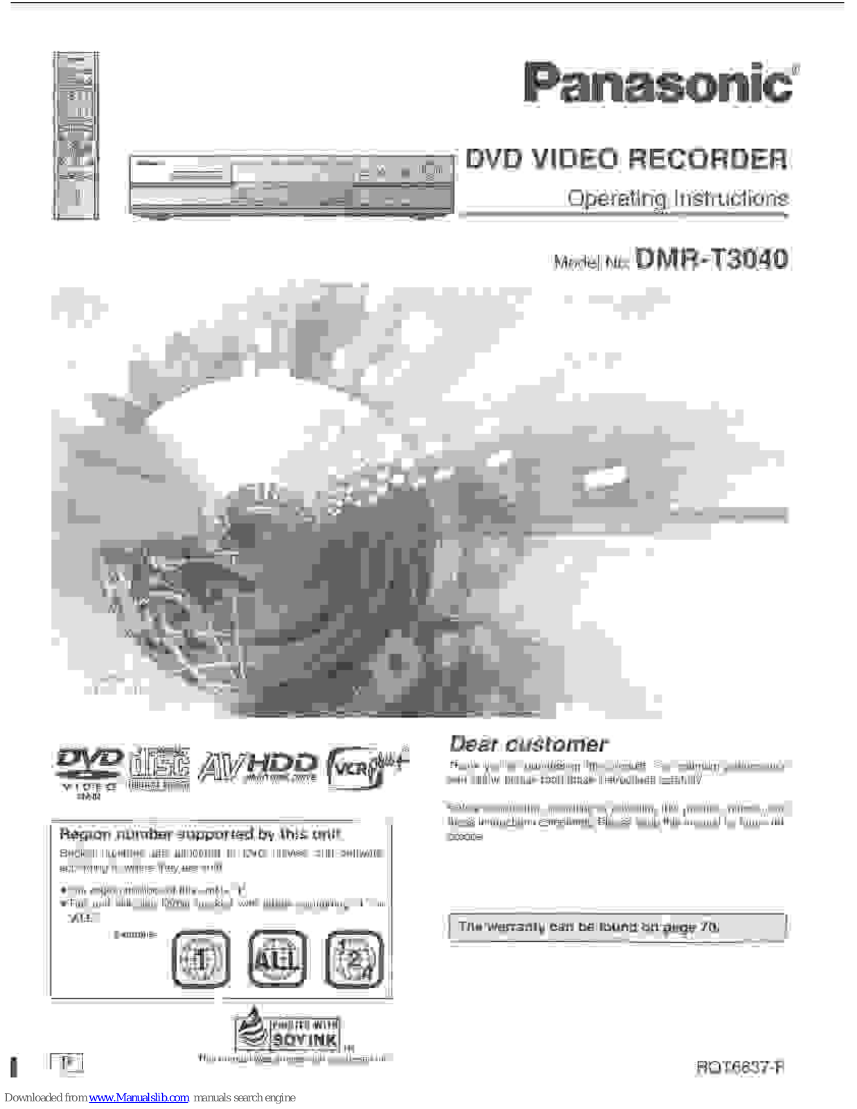 Panasonic Diga DMR-T3040, DMRT3040P - DVD VIDEO RECORDER Operating Instructions Manual