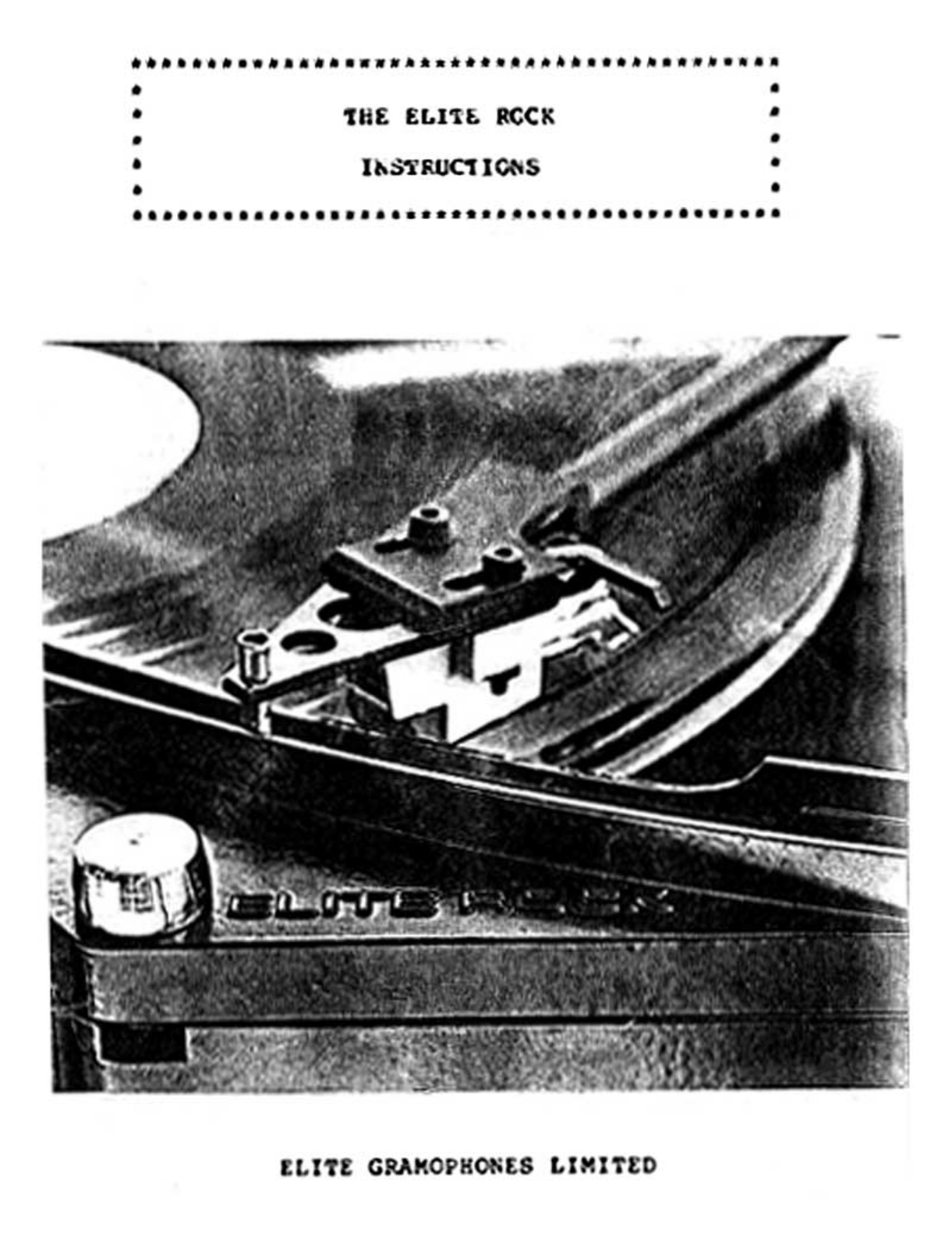 Elite Gramophones Elite Rock Owners manual