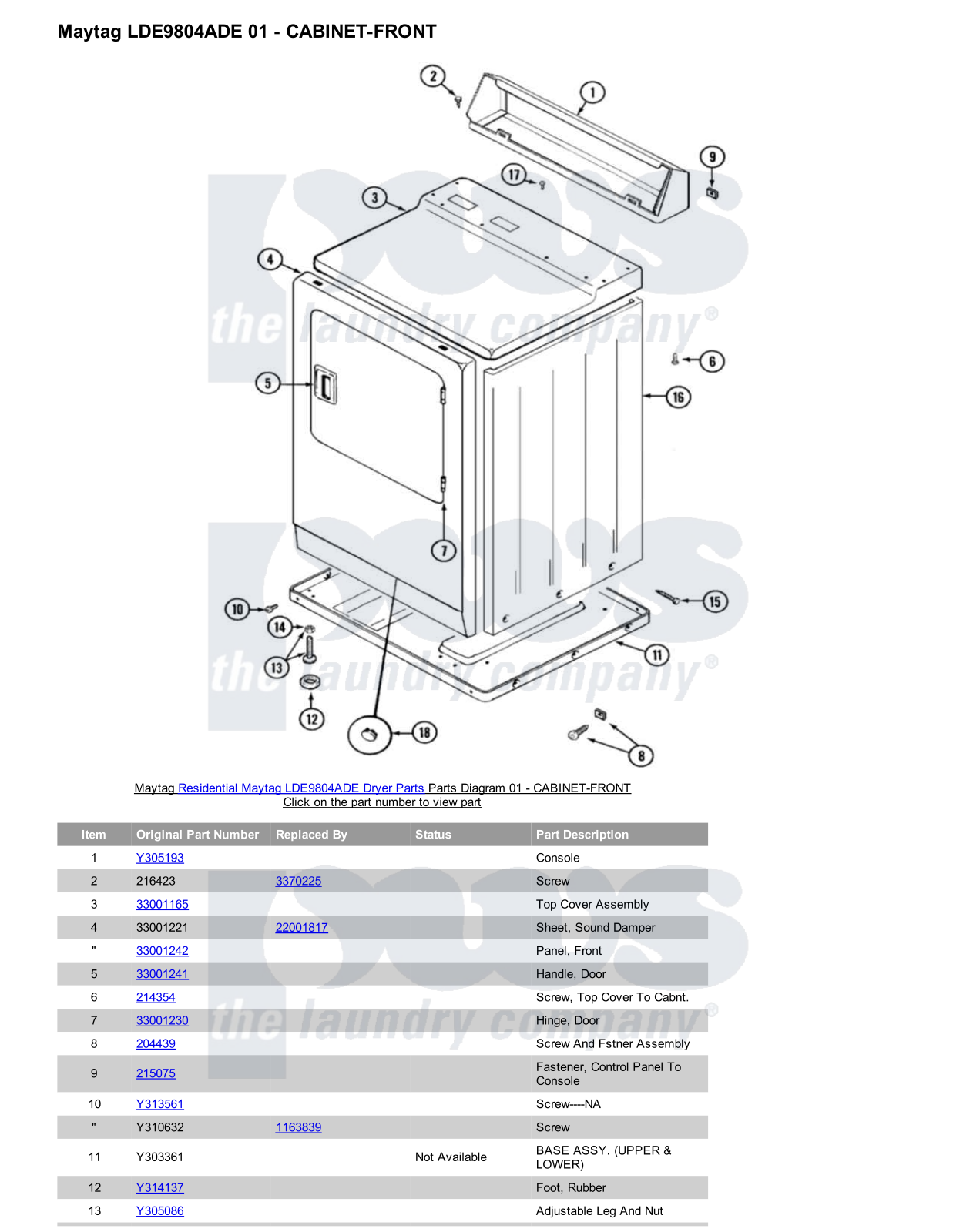 Maytag LDE9804ADE Parts Diagram