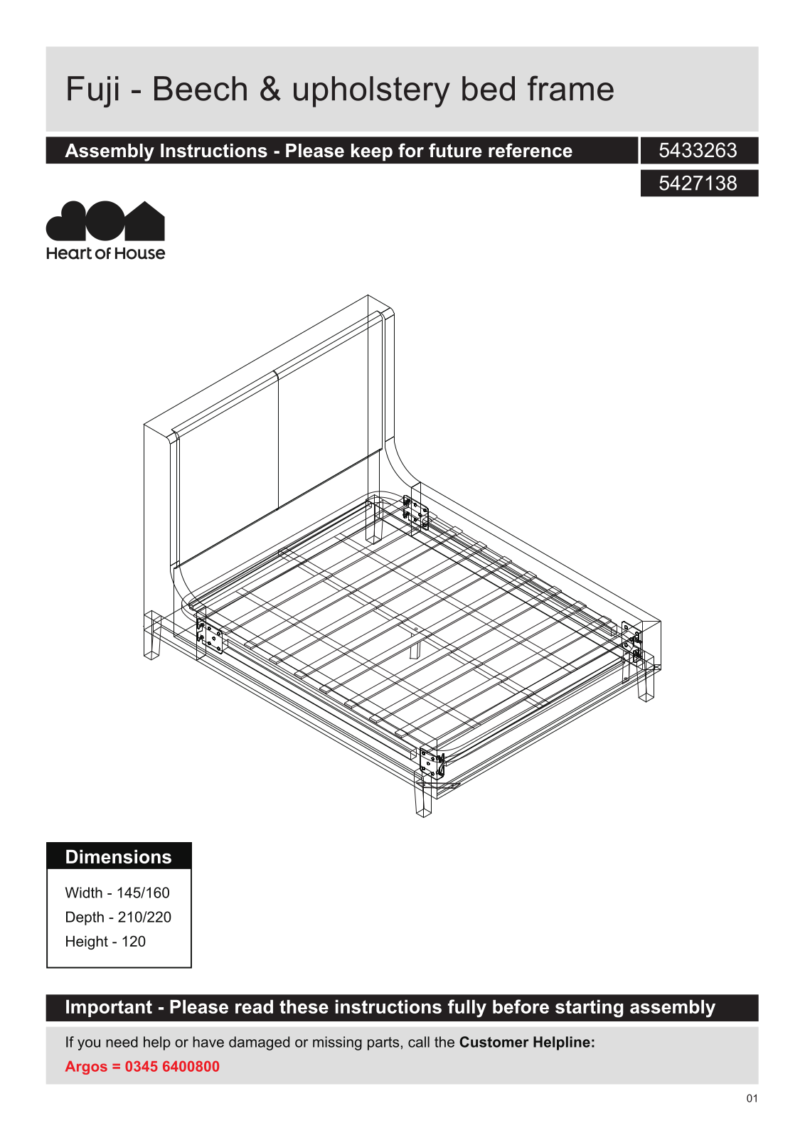 Argos Fuji - Beech  upholstery bed frame ASSEMBLY INSTRUCTIONS