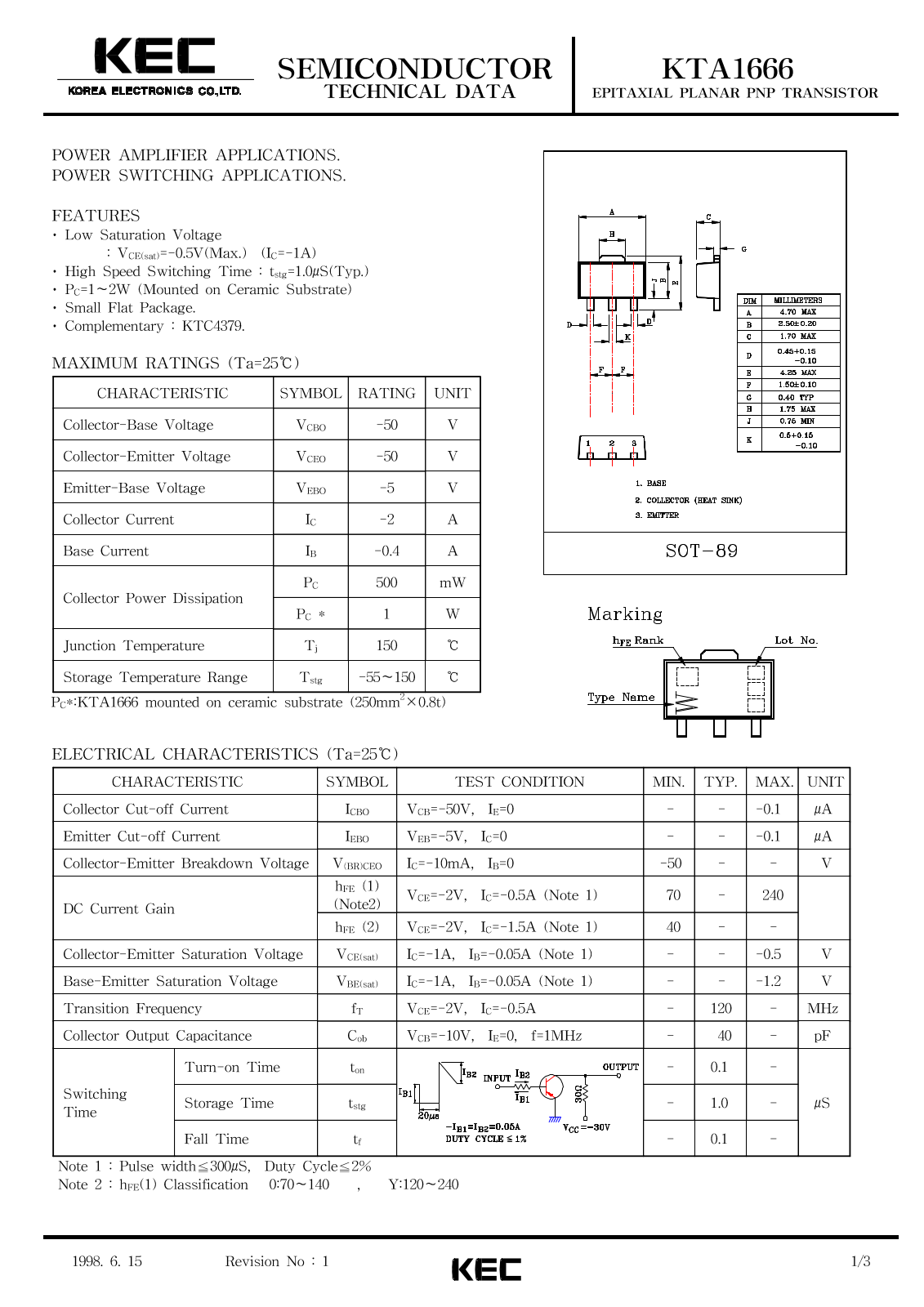 KEC KTA1666 Datasheet