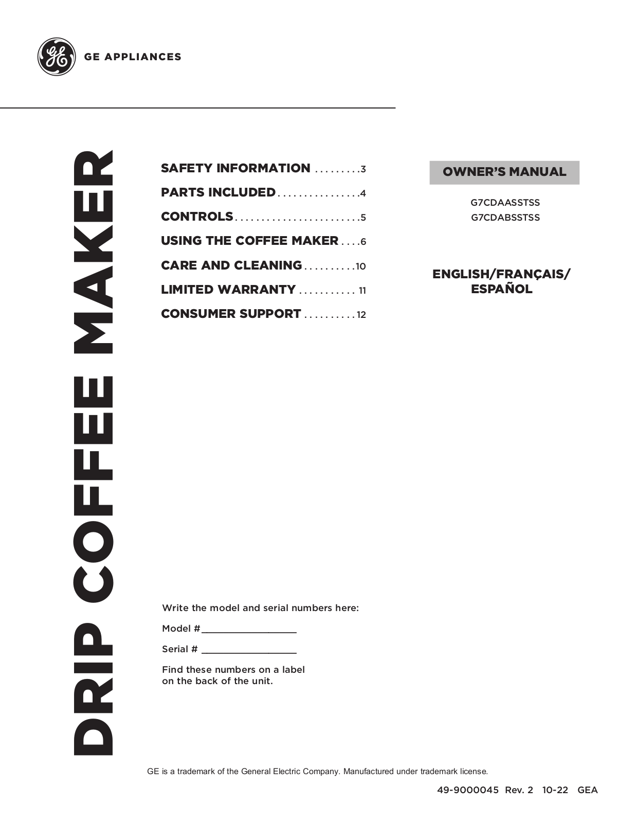 GE Appliances G7CDAASSTSS, G7CDABSSTSS Manual - ManualMachine.com