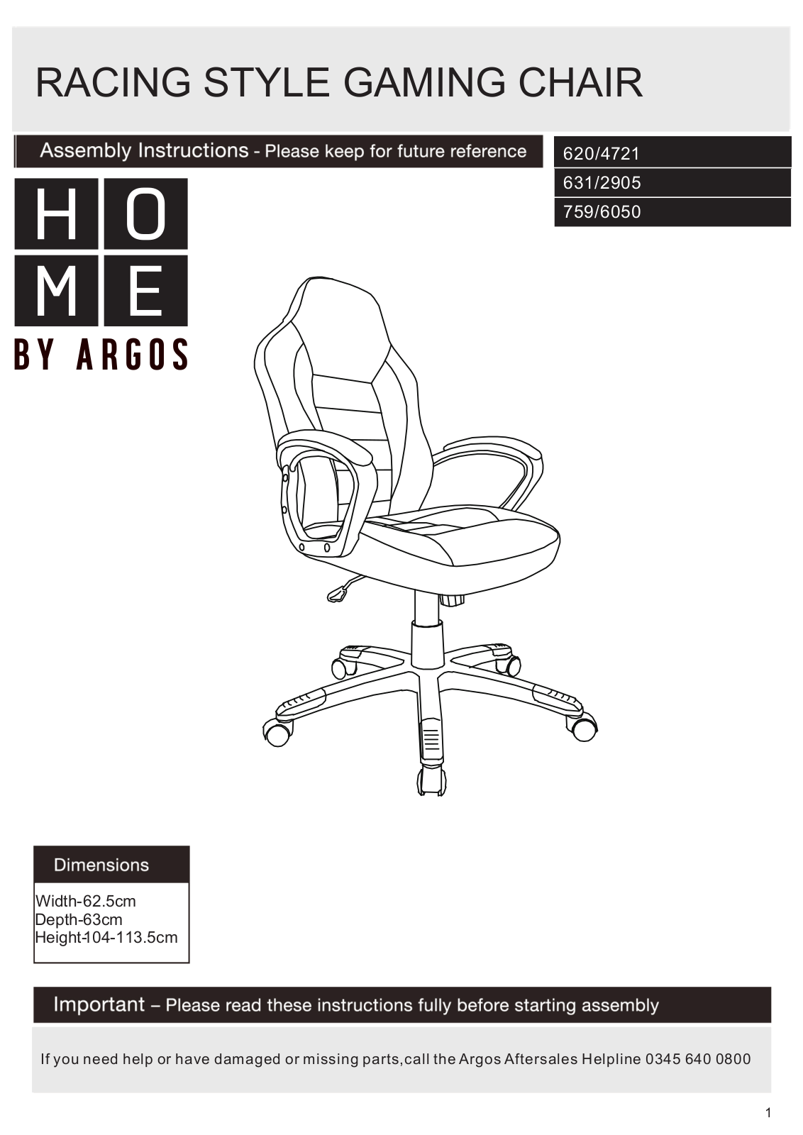 Argos 7596050 ASSEMBLY INSTRUCTIONS