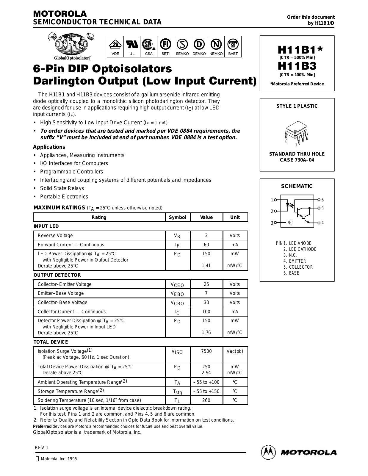 Motorola H11B1, H11B3 Datasheet