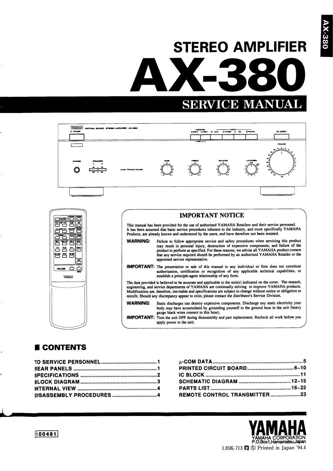 Yamaha AX-380 Service Manual