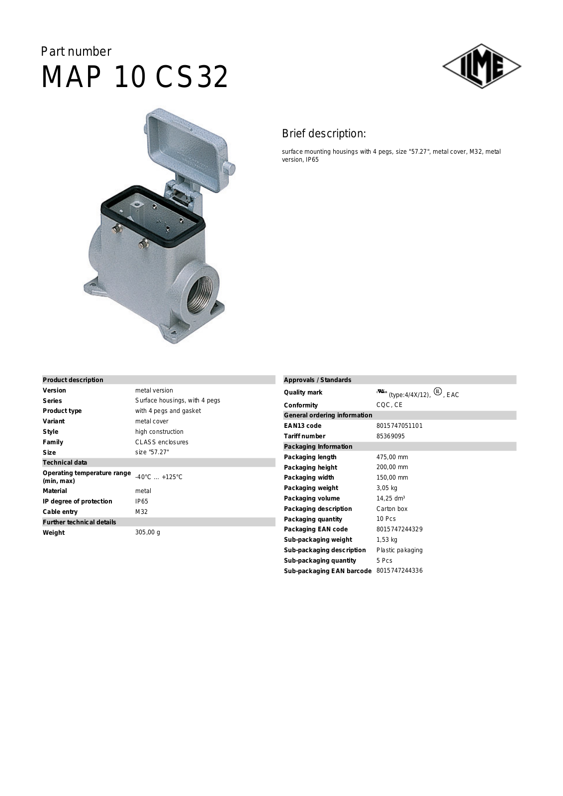 Datasheet MAP-10CS32 Datasheet (ILME) - ManualMachine.com