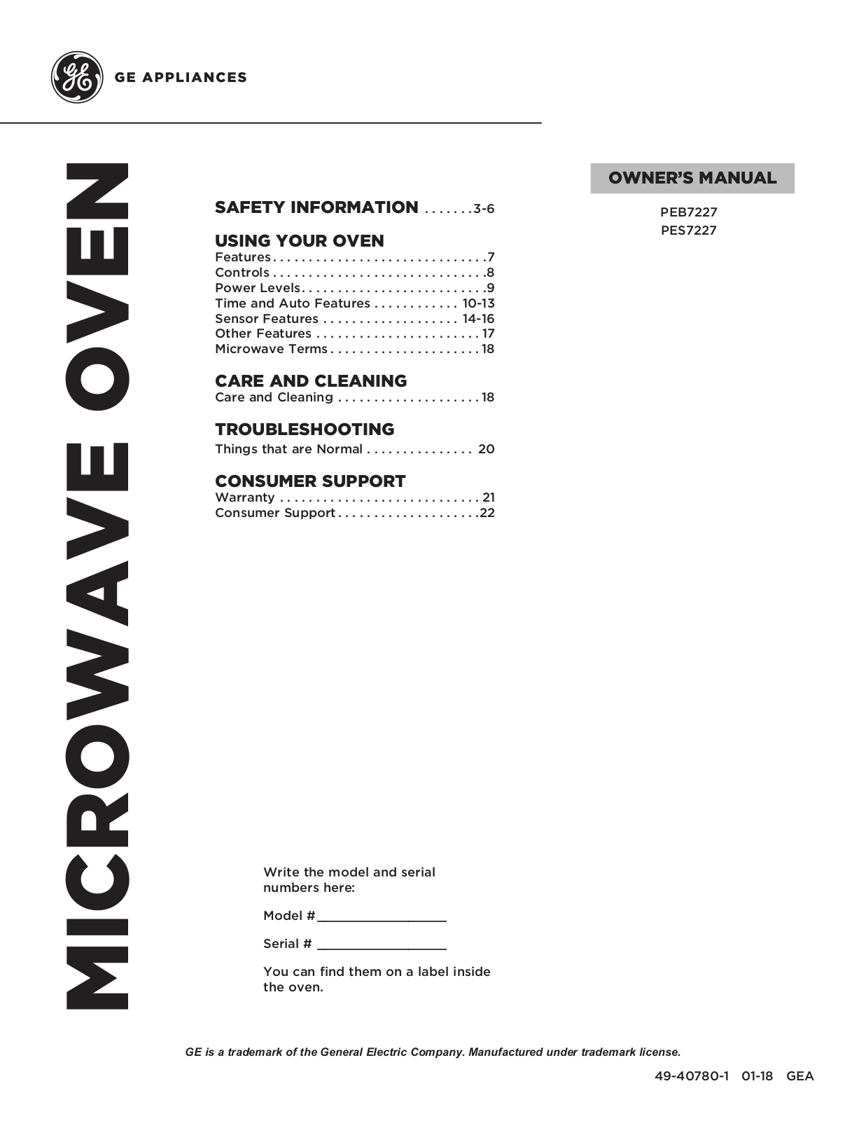 GE PES7227ELES User Manual