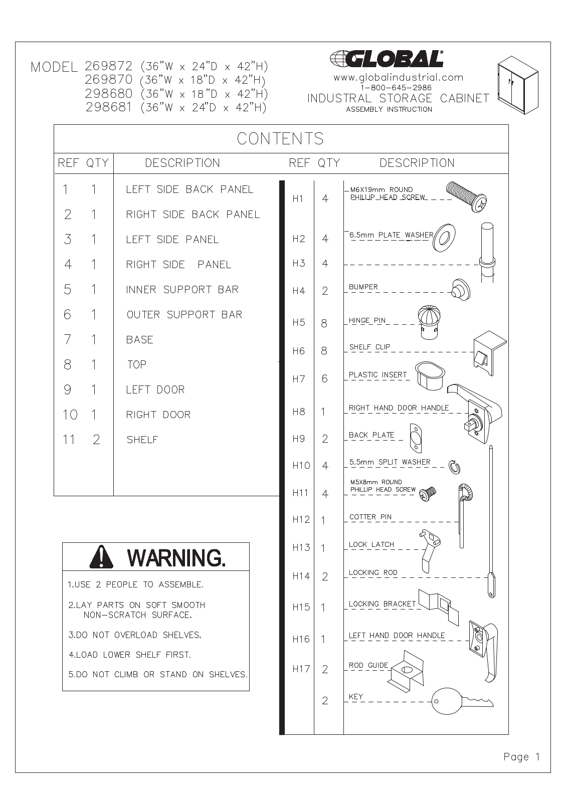 Global Industrial 298680 User Manual