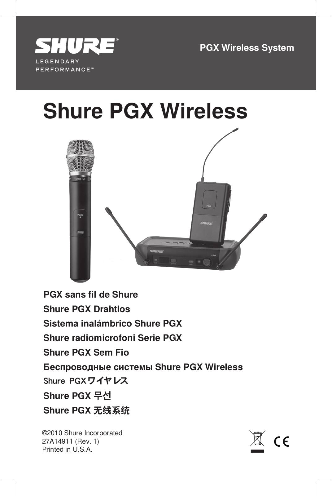 Shure PGX WIRELESS QUICK START GUIDE