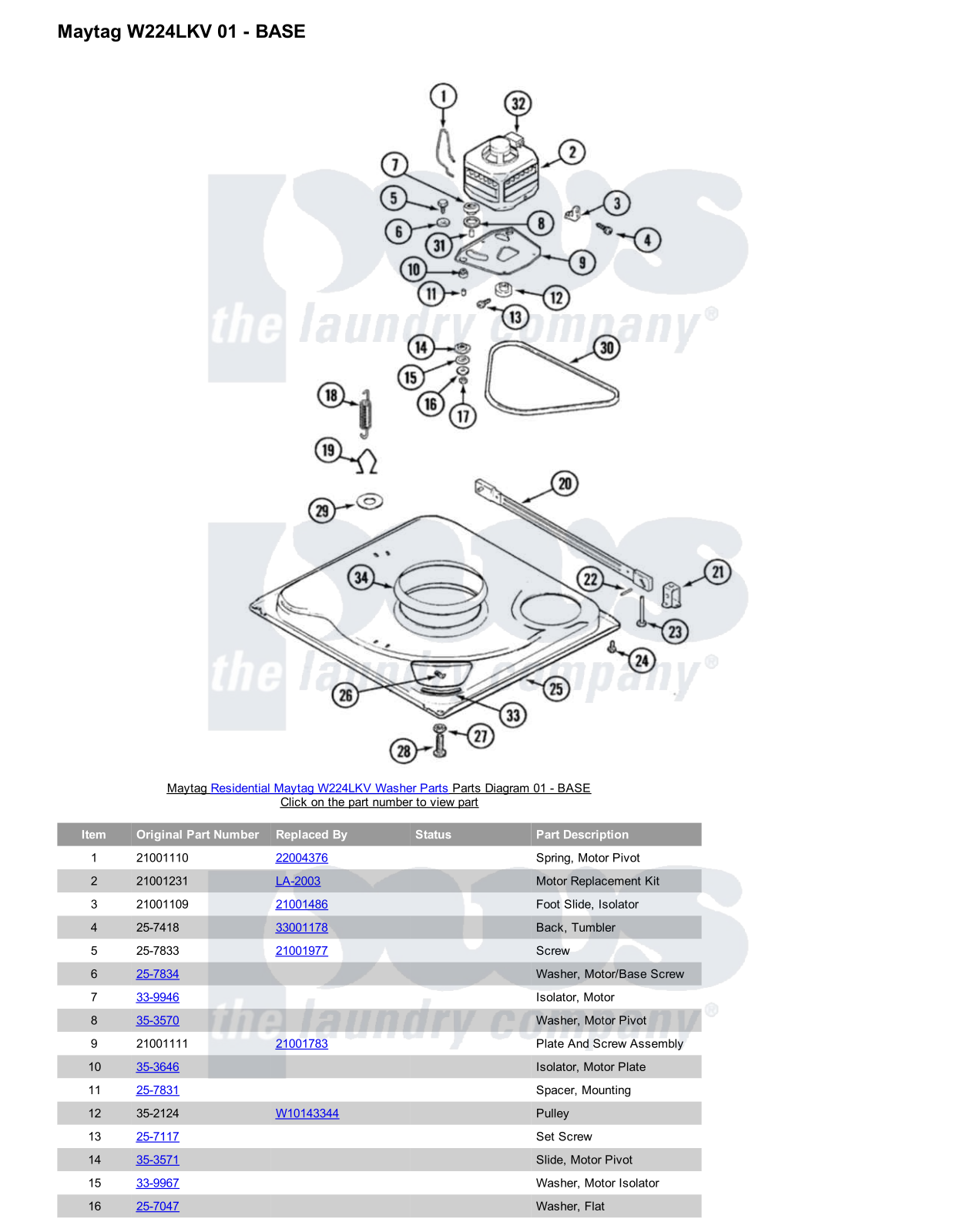 Maytag W224LKV Parts Diagram