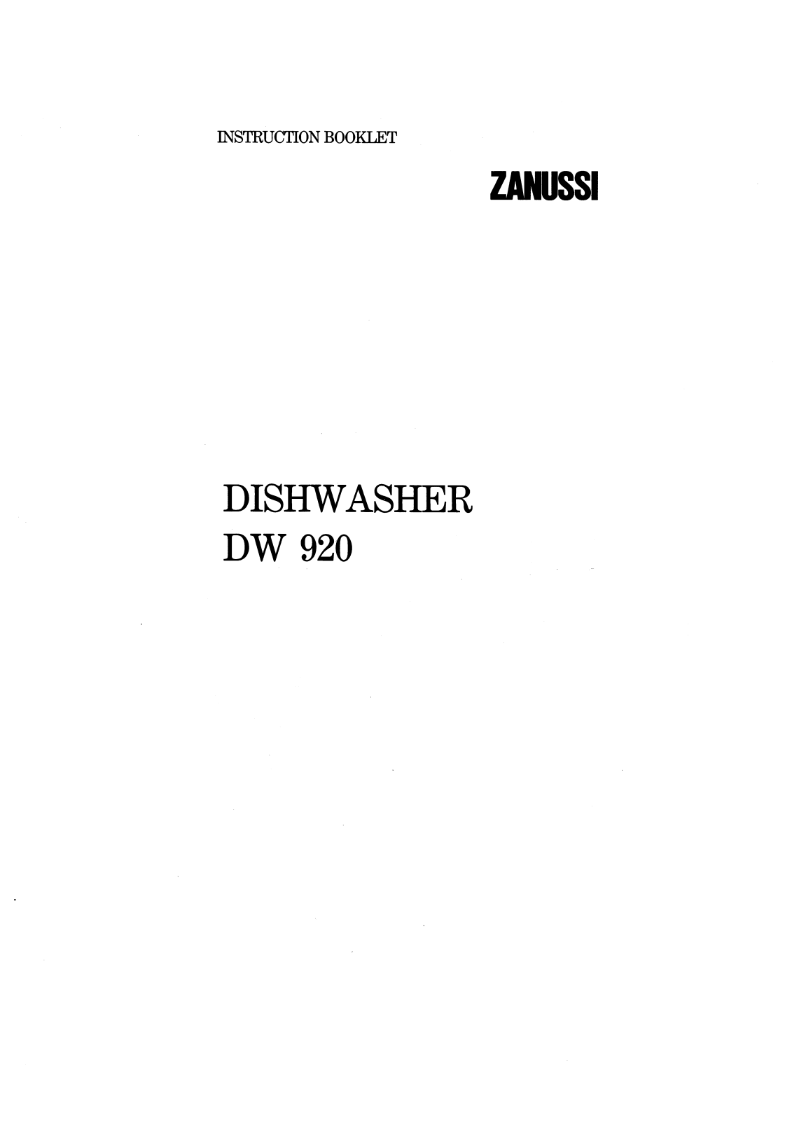 Zanussi DW 920 User Manual