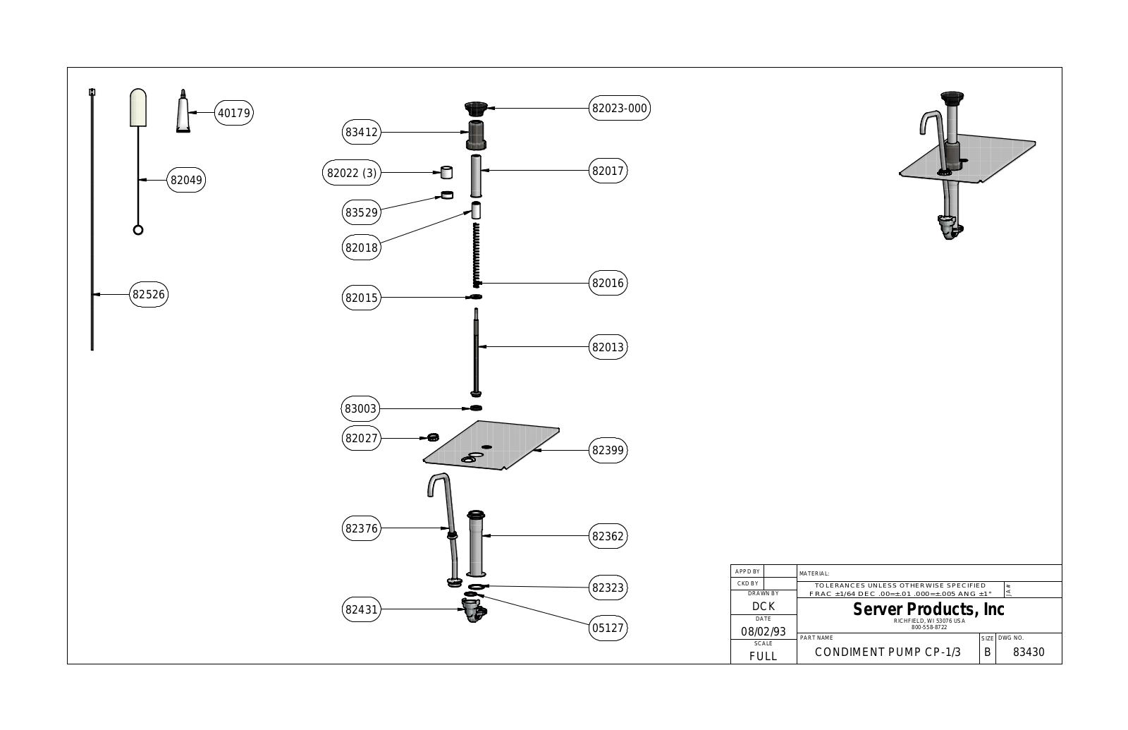 Server Products CP-One Third 83430 Parts List