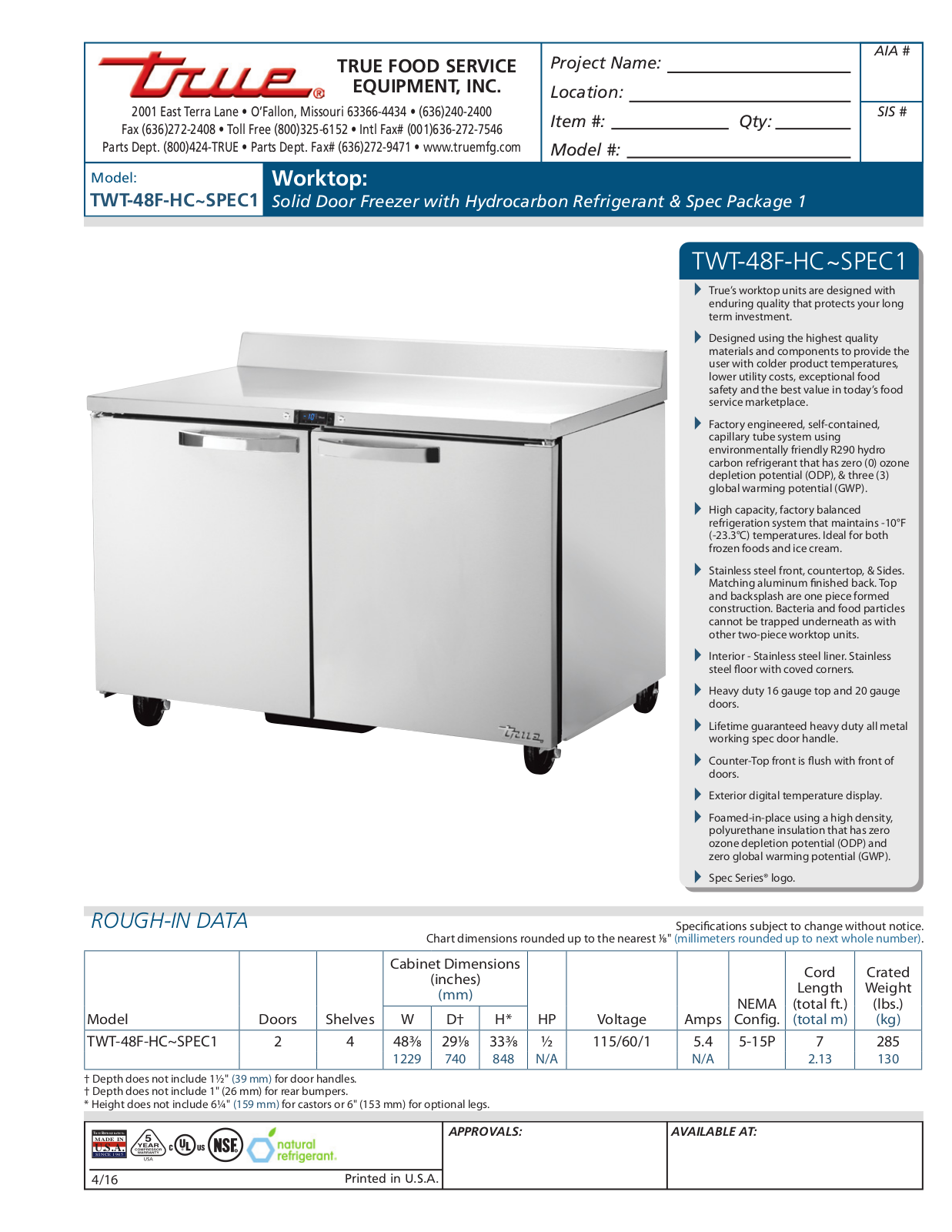 True TWT-48F-HC User Manual