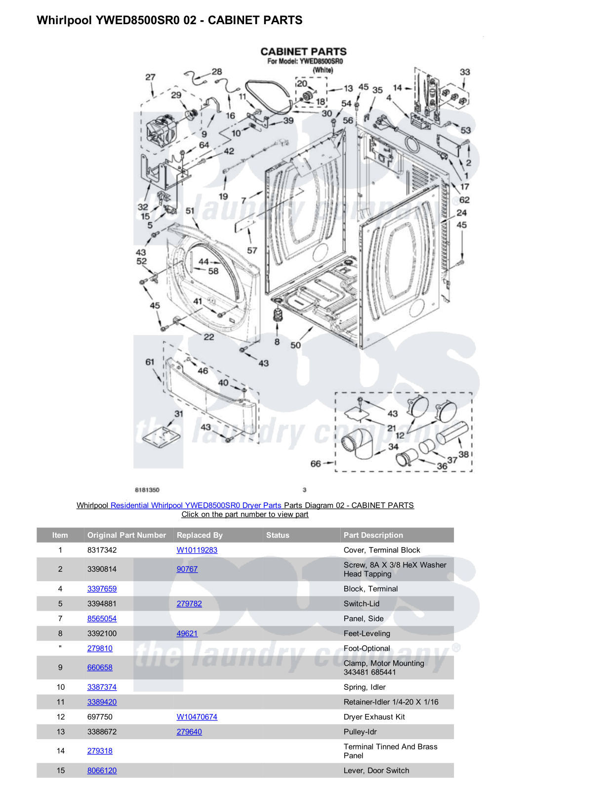 Whirlpool YWED8500SR0 Parts Diagram