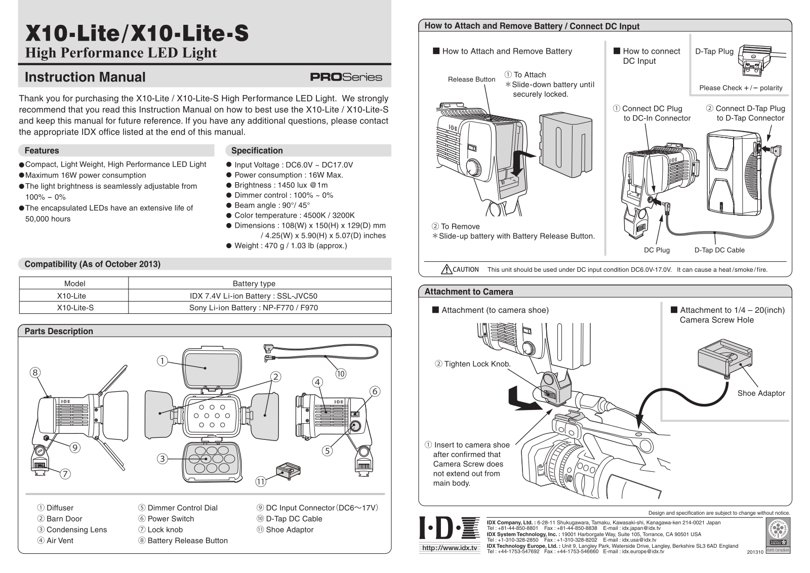 IDX X10-LITE, X10LITE-S User manual