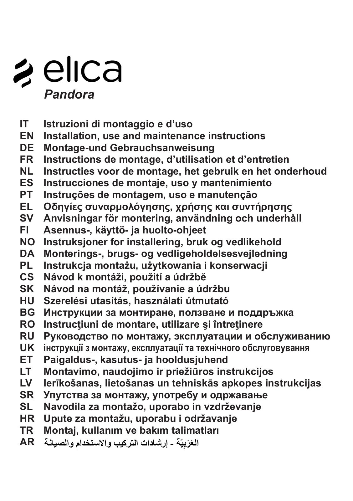 Elica PANDORA BL-F-90, PANDORA IX-F-90 User Manual