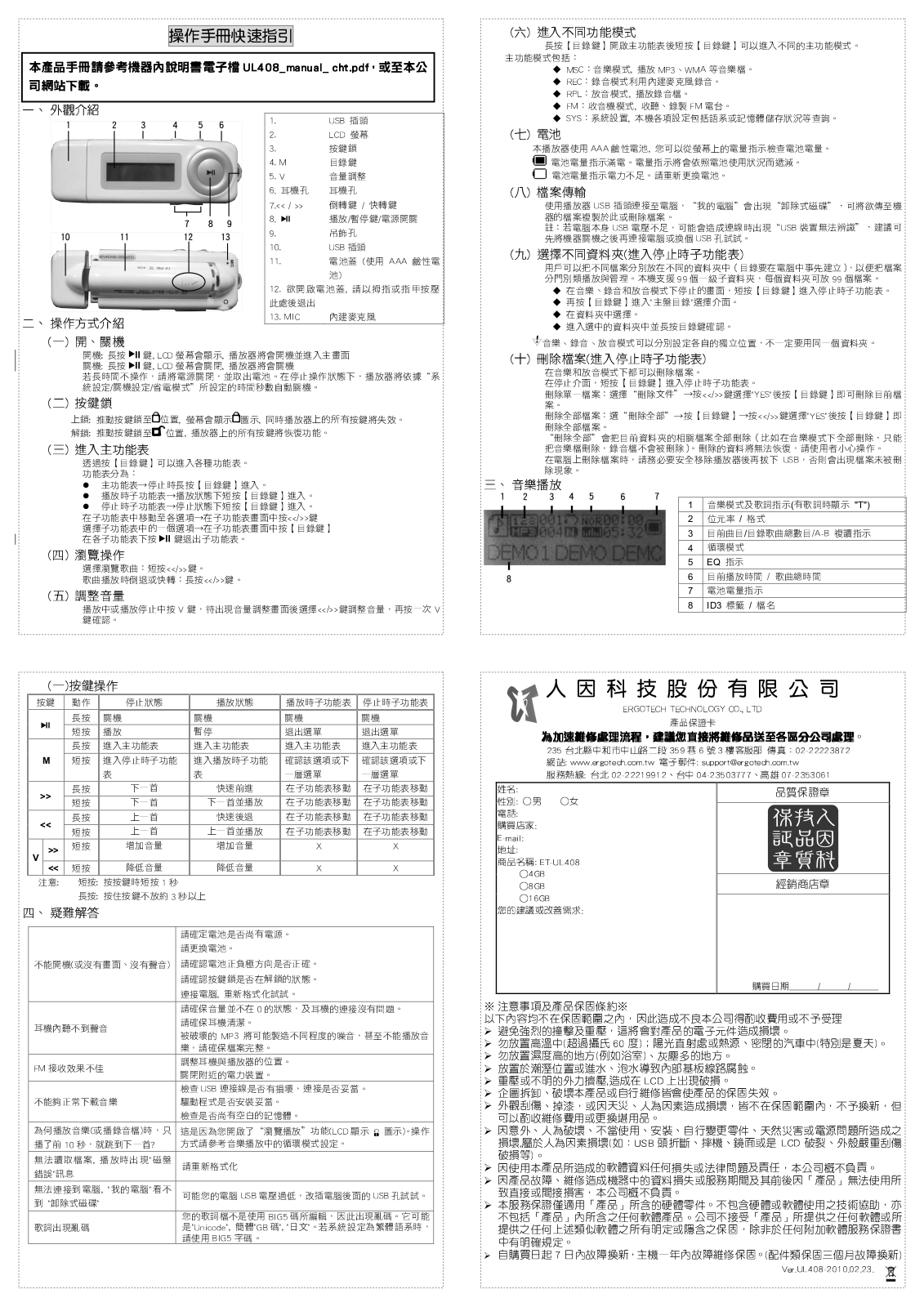 Ergotech UL408 Quick Start Guide