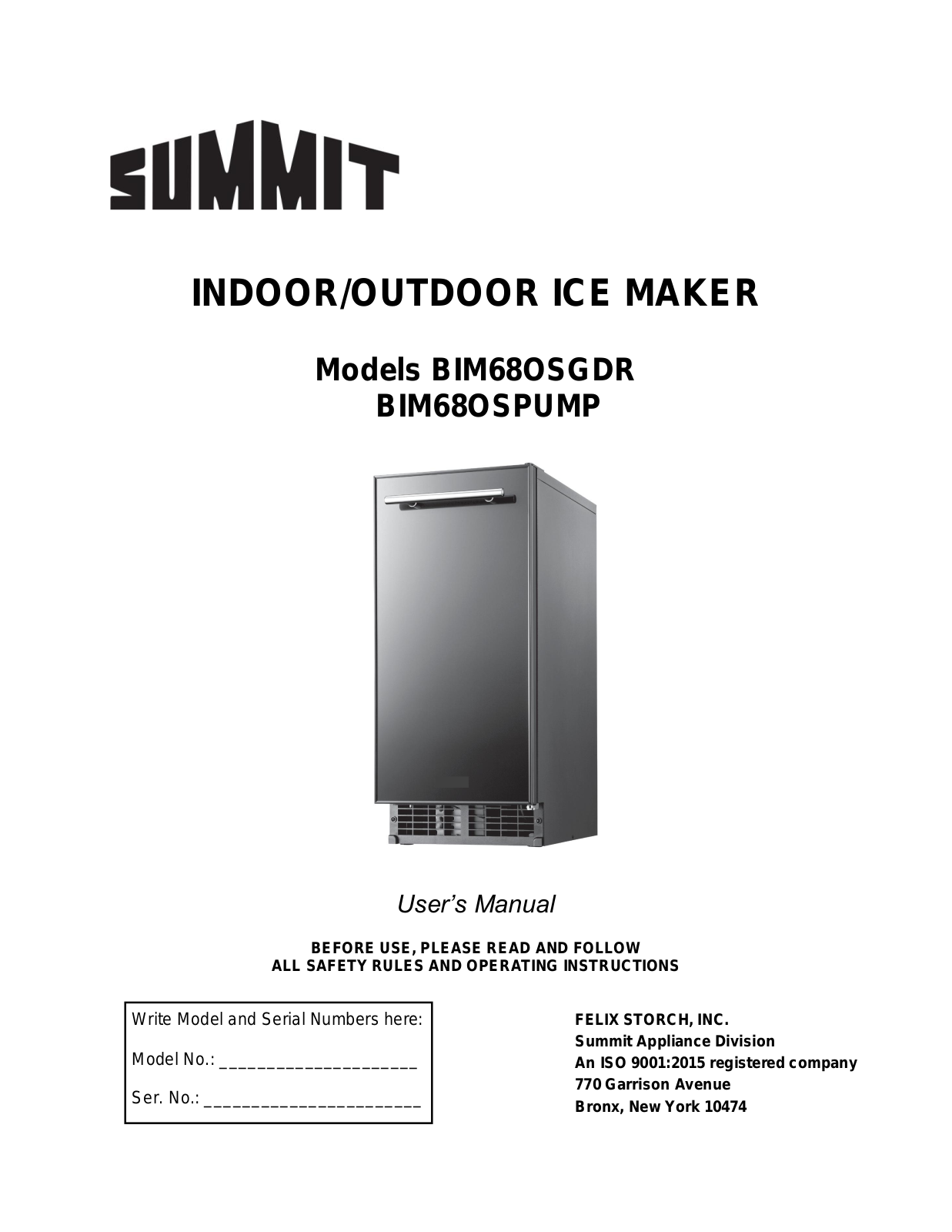 Summit BIM68OSPUMP User Manual