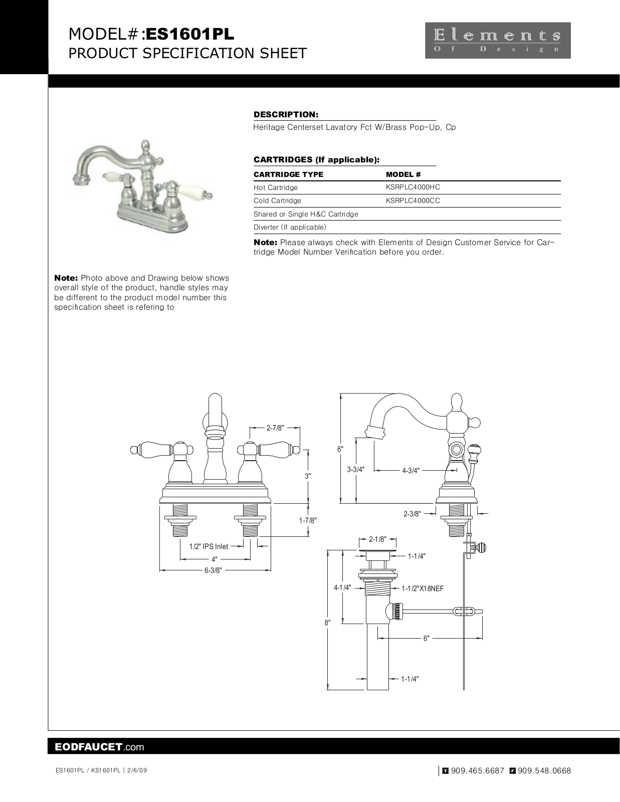 Elements of Design EDE2105 Specification Sheet - ManualMachine.com