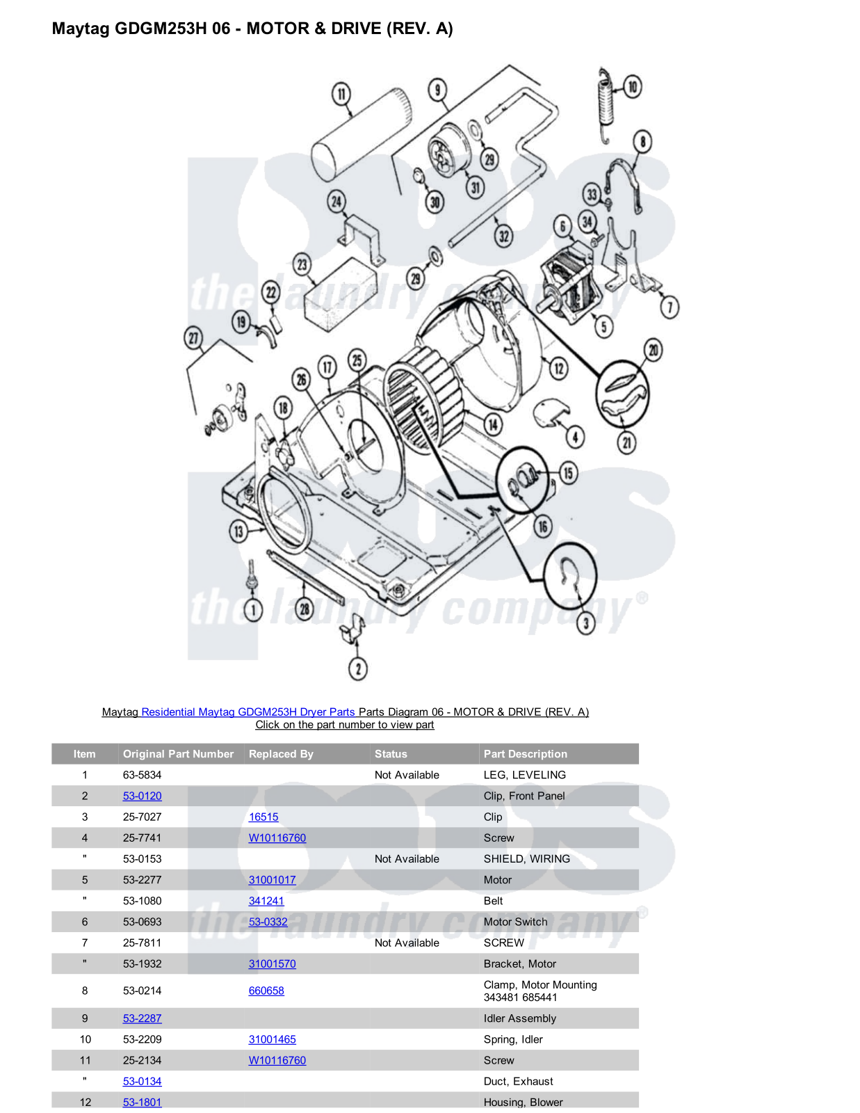 Maytag GDGM253H Parts Diagram