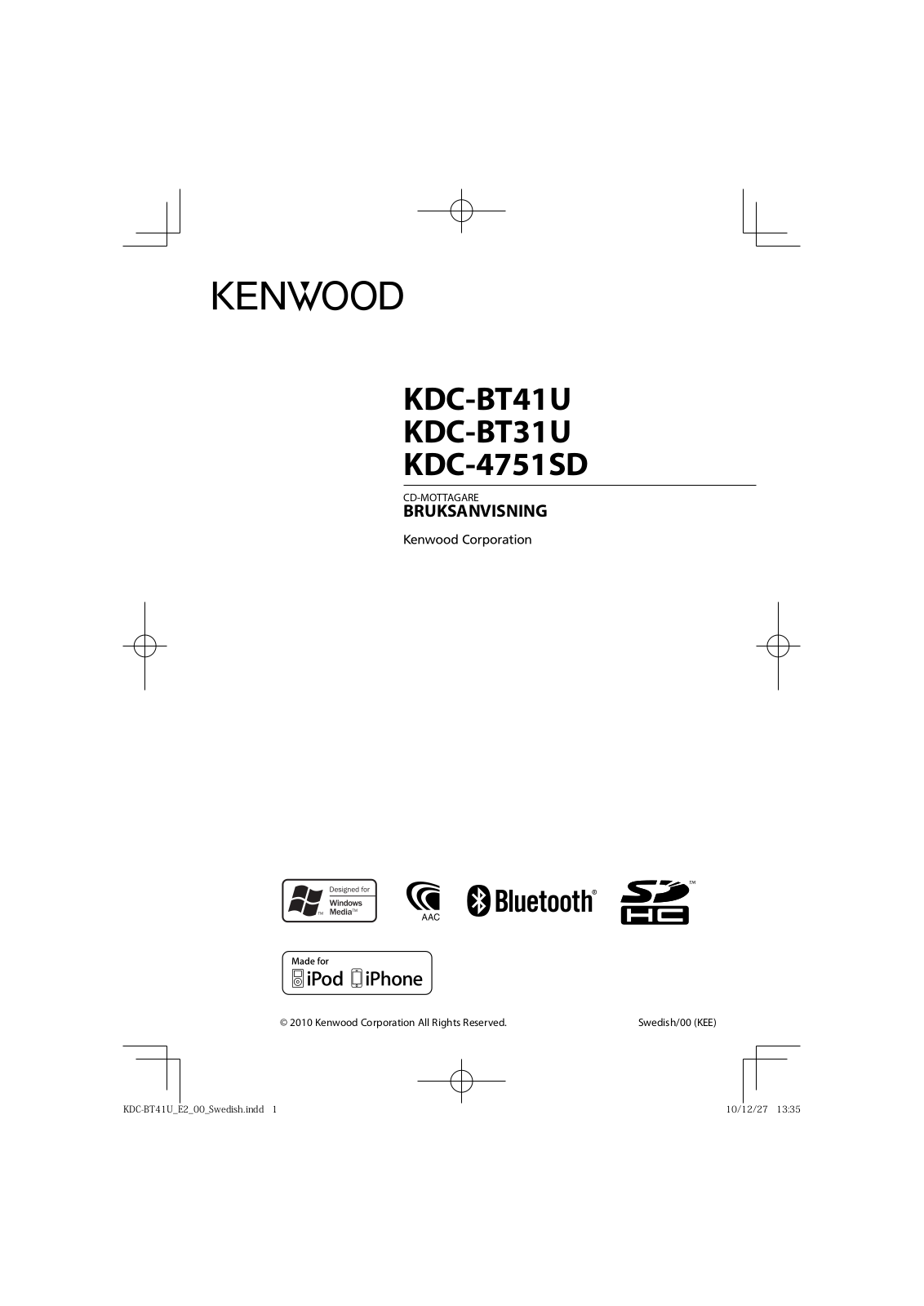 Kenwood KDC-4751SD, KDC-BT41U, KDC-BT31U User Manual