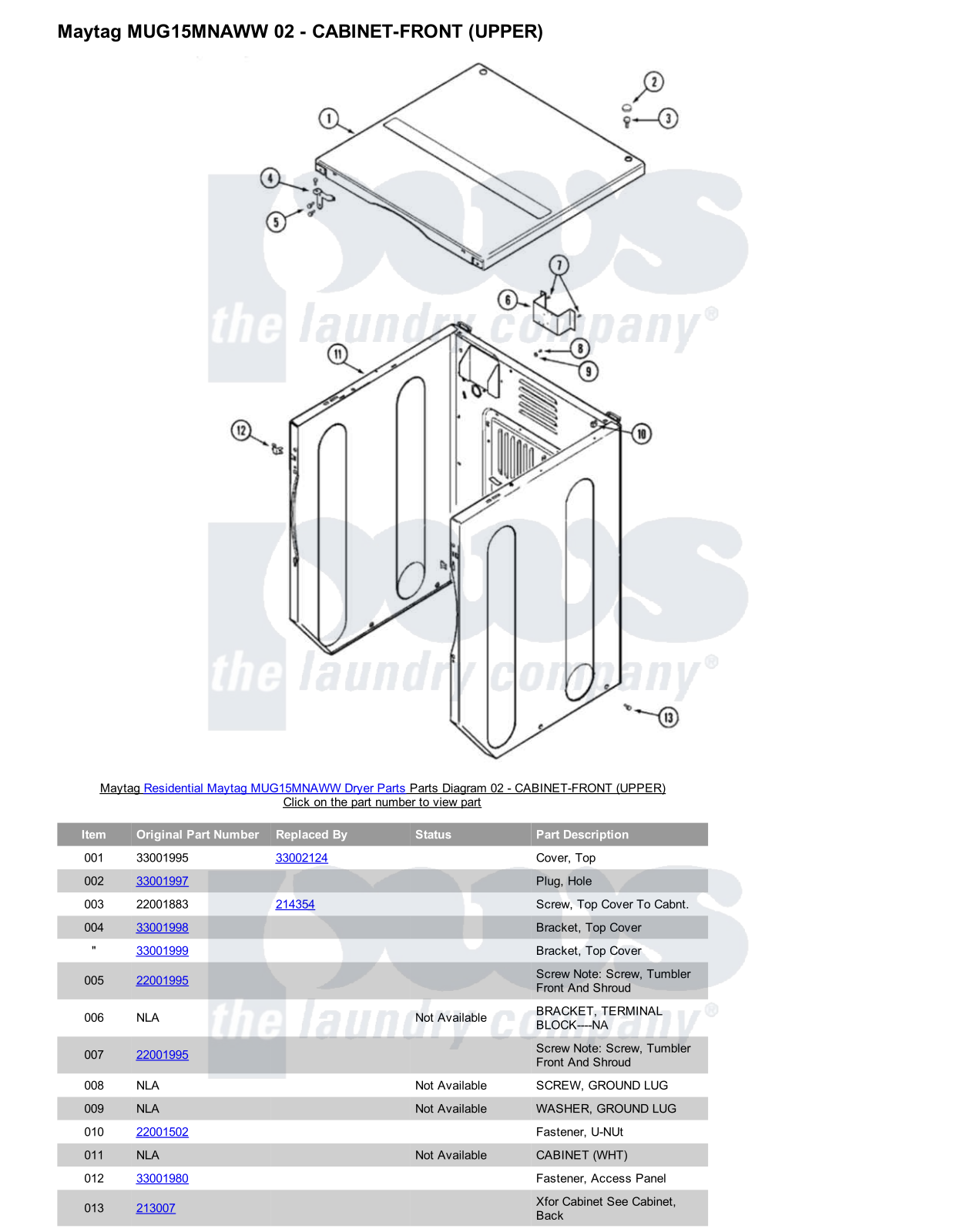 Maytag MUG15MNAWW Parts Diagram