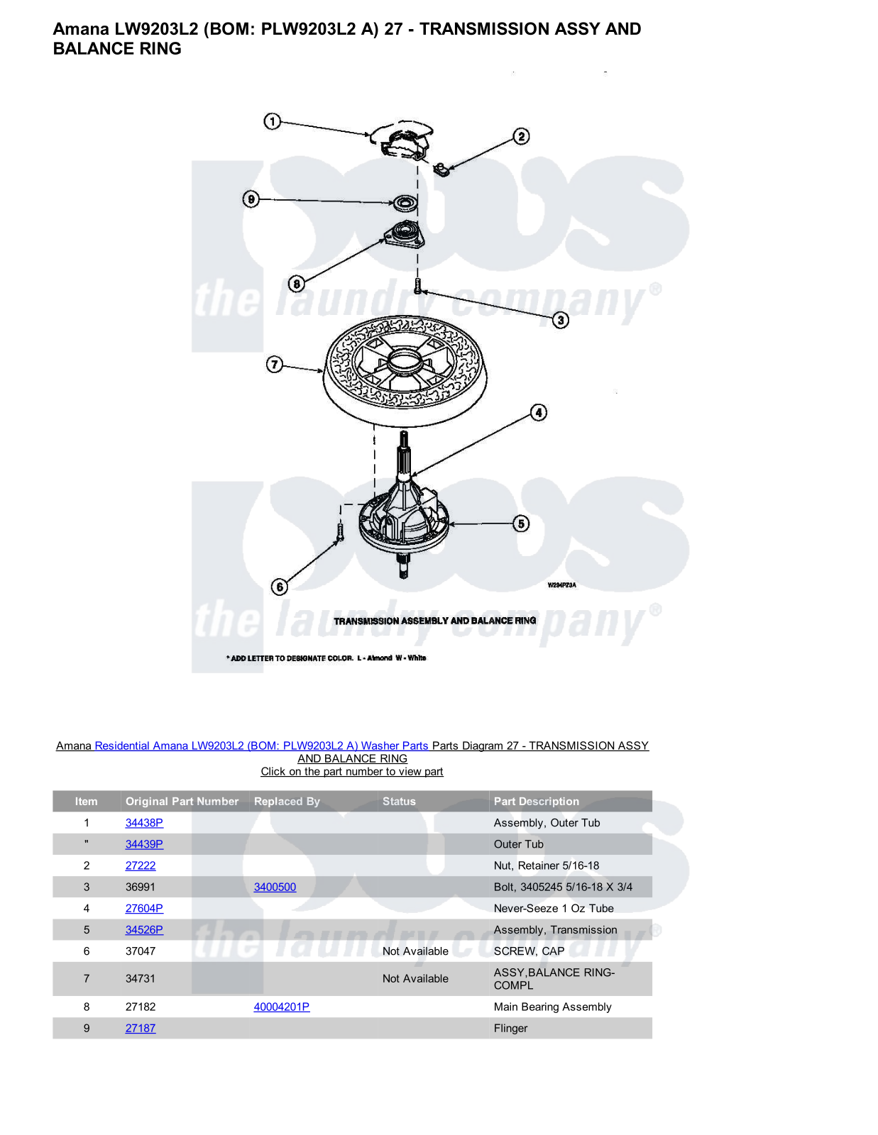 Amana LW9203L2 Parts Diagram