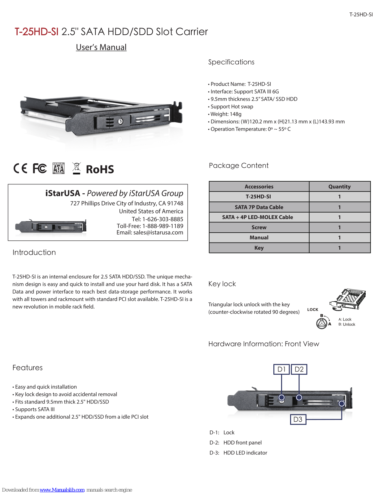 iStarUSA T-25HD-SI User Manual