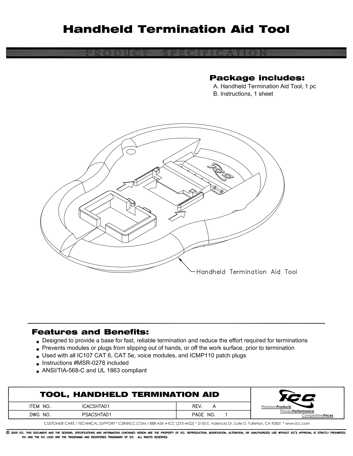 ICC ICACSHTA01 Specsheet