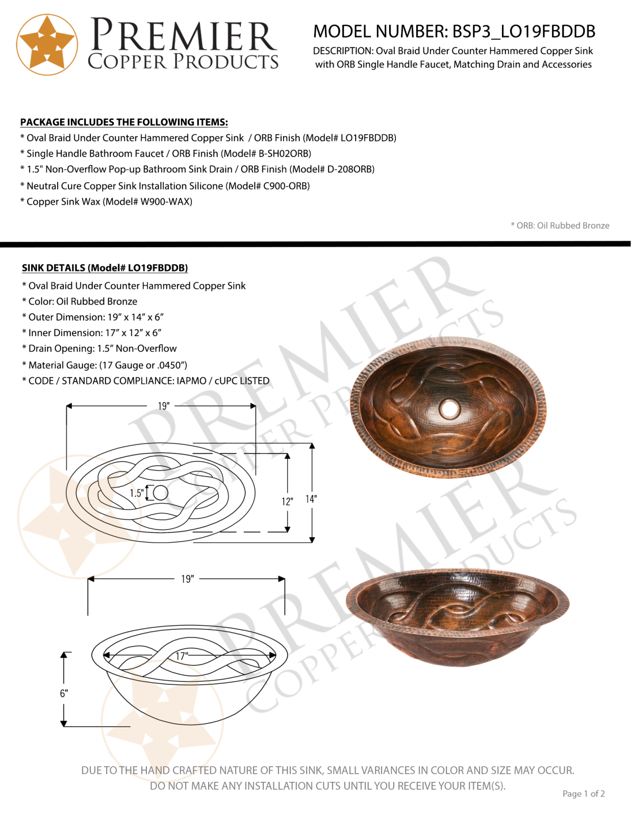 Premier Copper Products IER1614 Specifications - ManualMachine.com