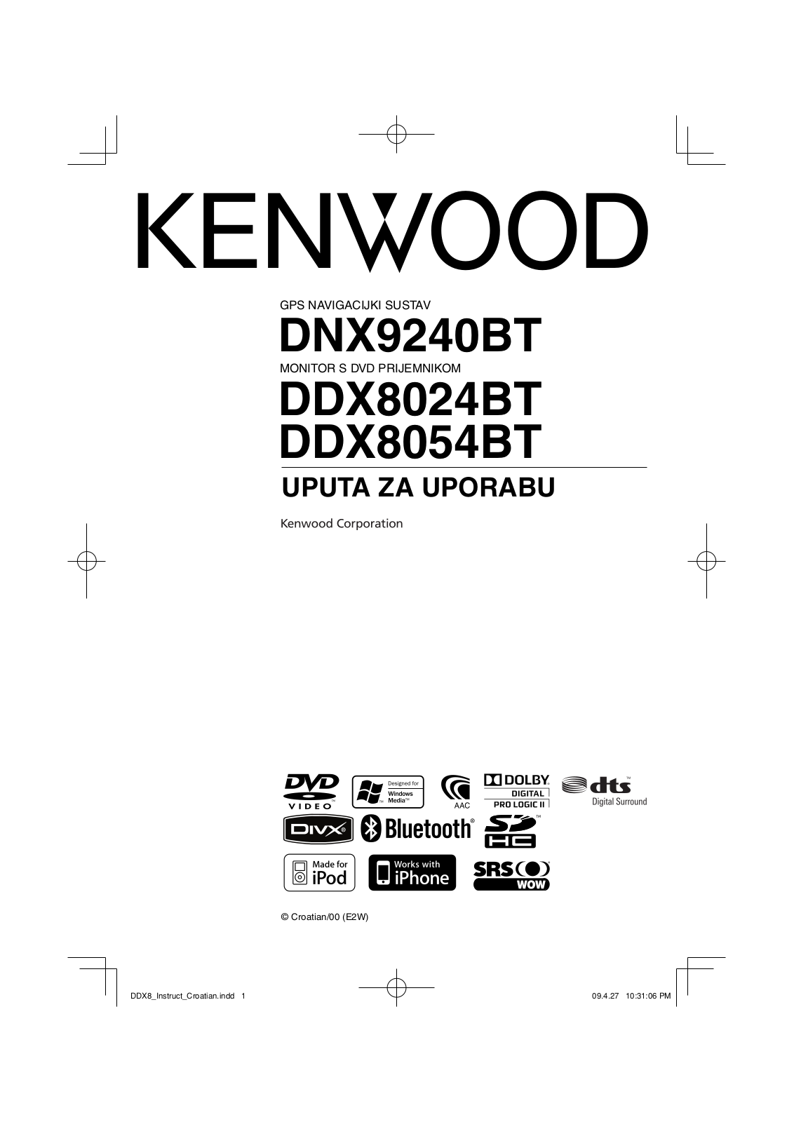 Kenwood DNX9240BT, DDX8024BT, DDX8054BT User Manual