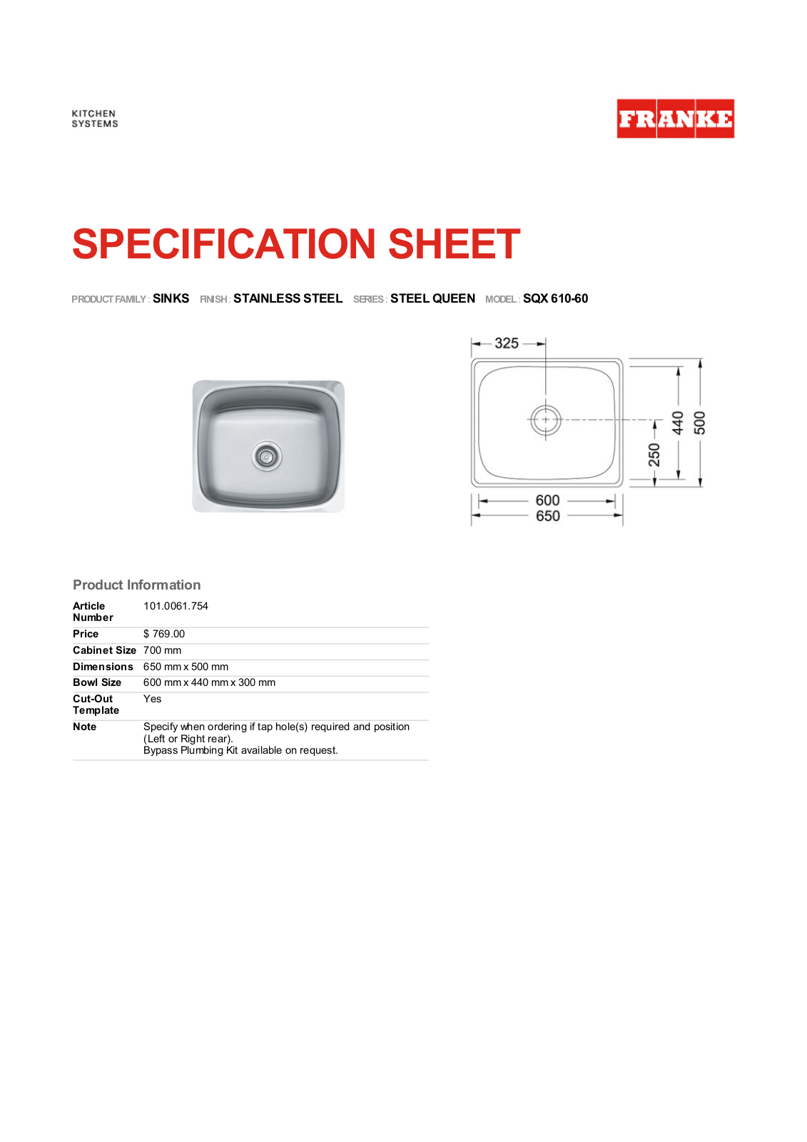 Franke Foodservice SQX 610-60 User Manual