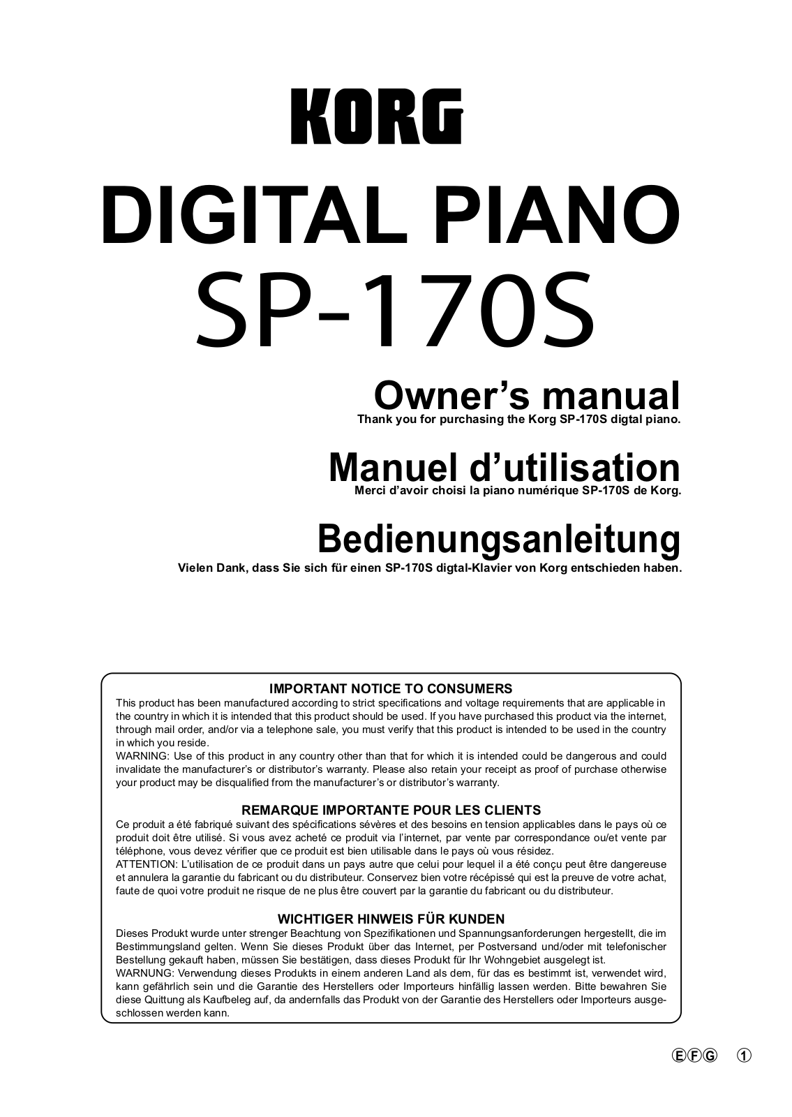 Korg SP-170S User Manual