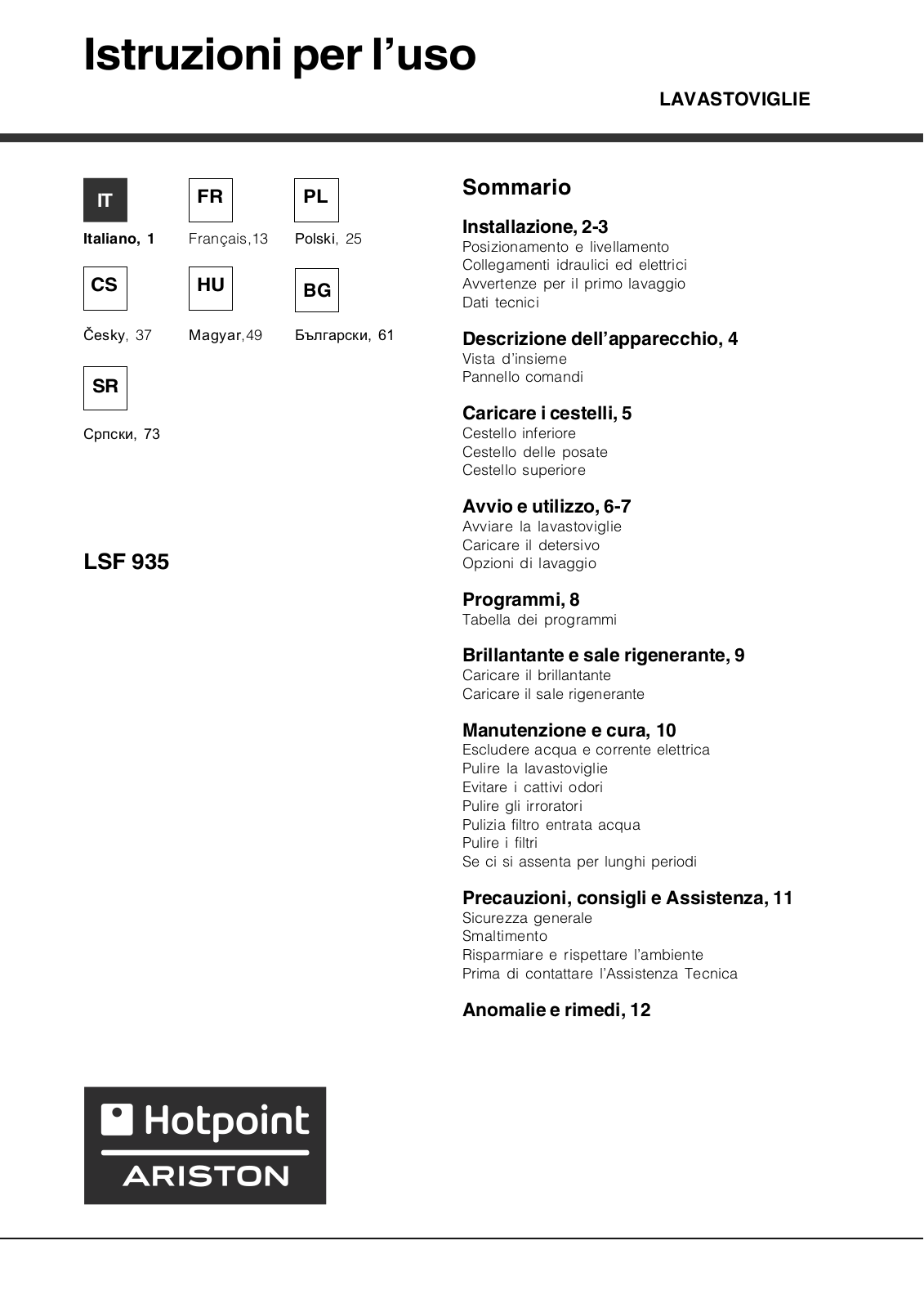 HOTPOINT LSF 935 X EU-HA User Manual