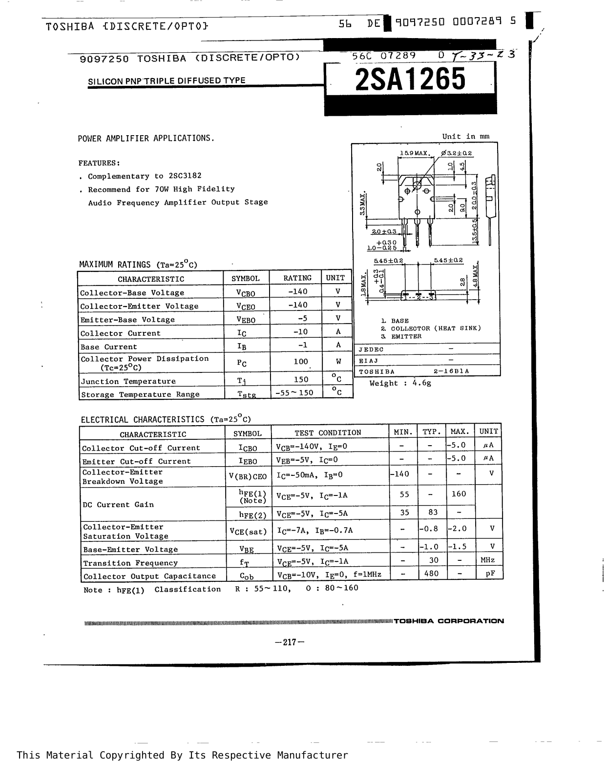 Datasheet 2SA1265-R Specification - ManualMachine.com