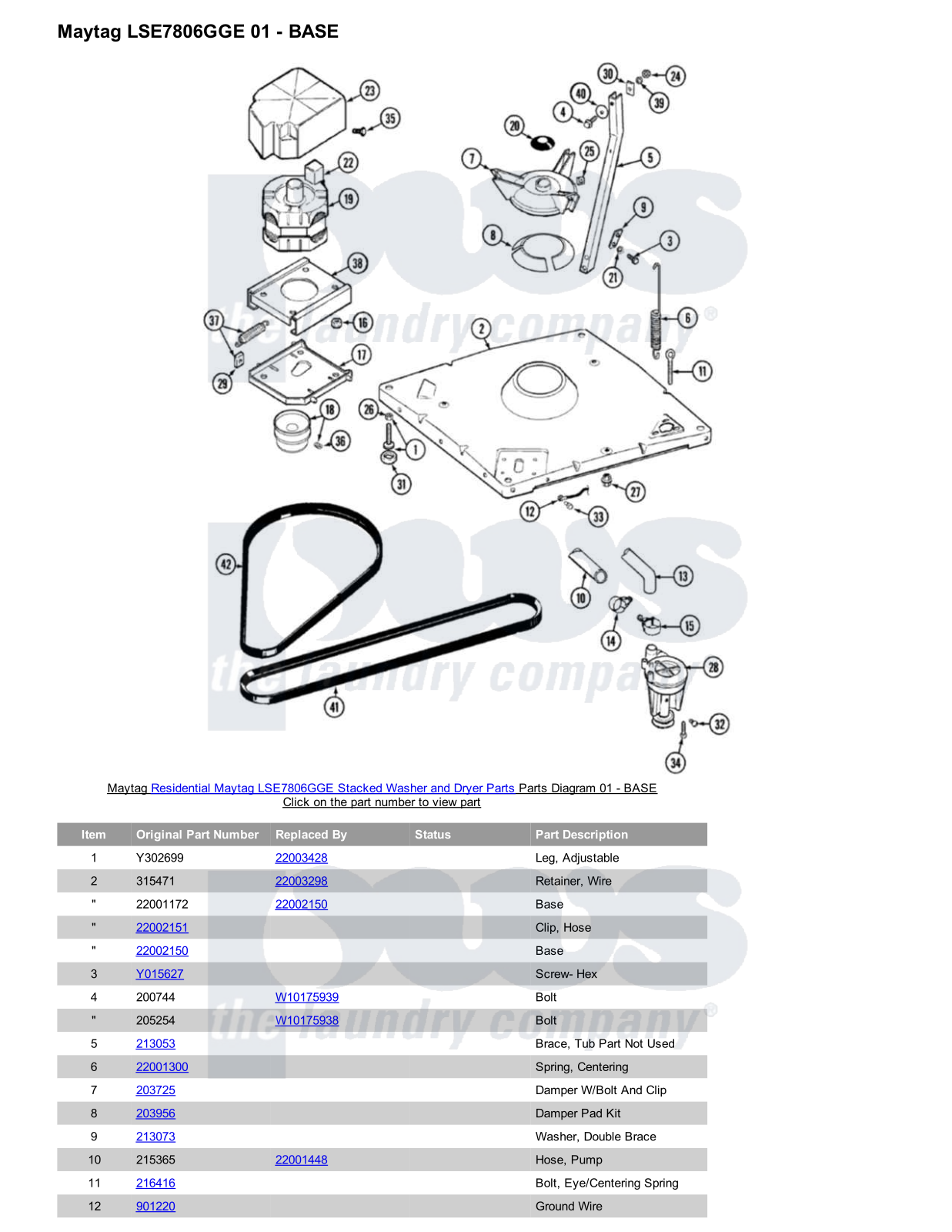 Maytag LSE7806GGE Stacked and Parts Diagram