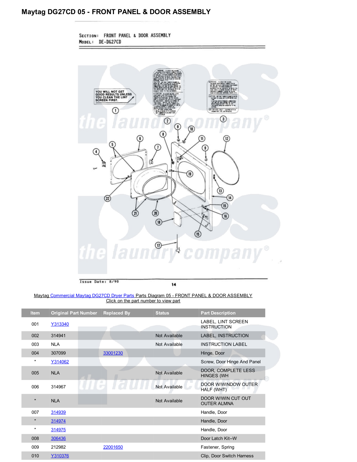 Maytag DG27CD Parts Diagram